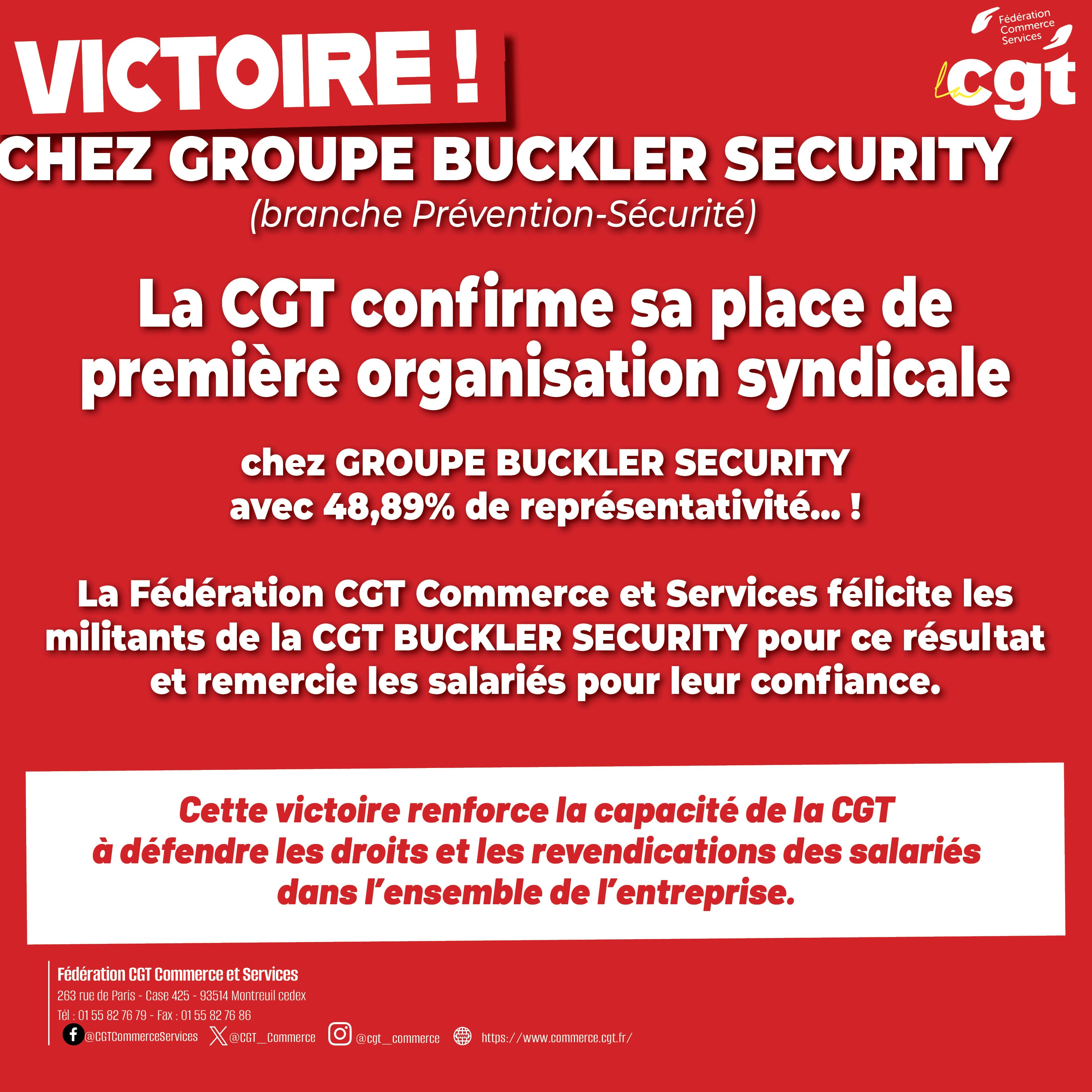 Chez Groupe Buckler Security, la confiance dans la CGT se confirme !