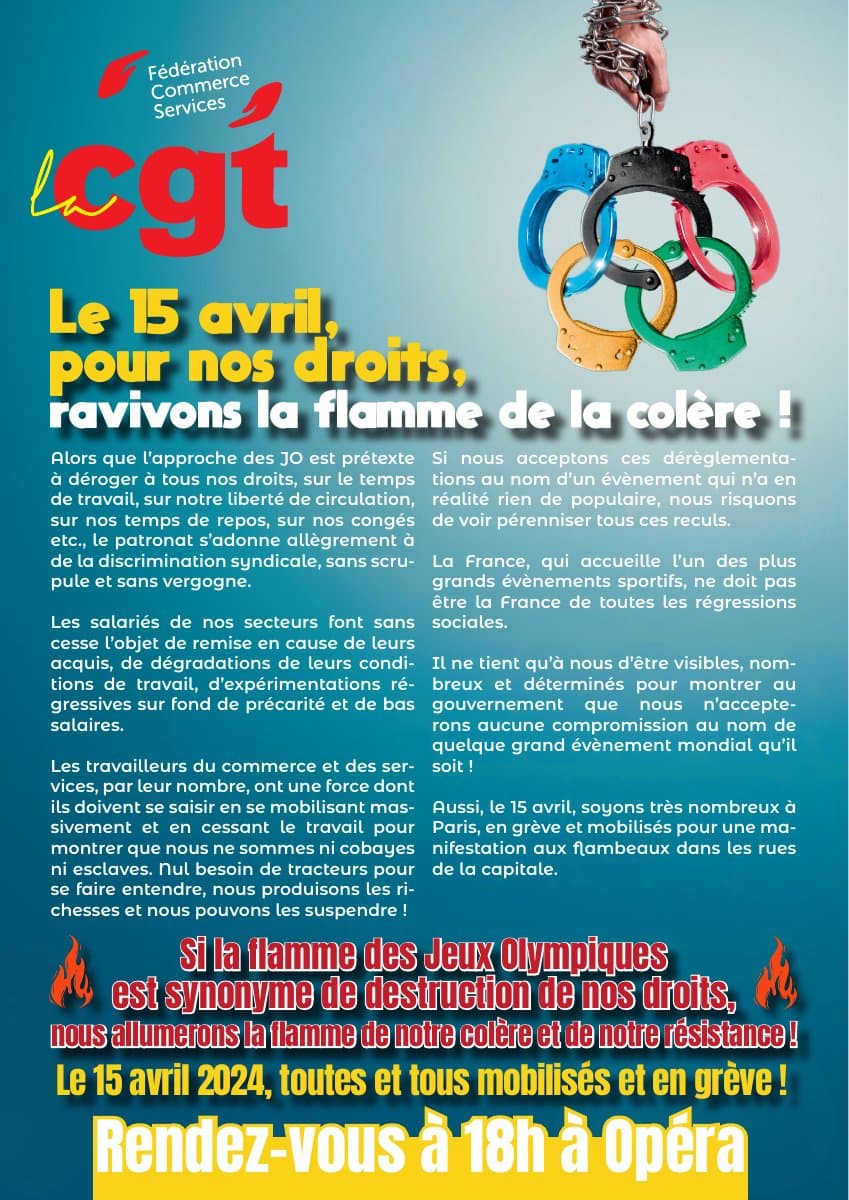 15 avril : pour nos droits, ravivons la flamme de la colère !