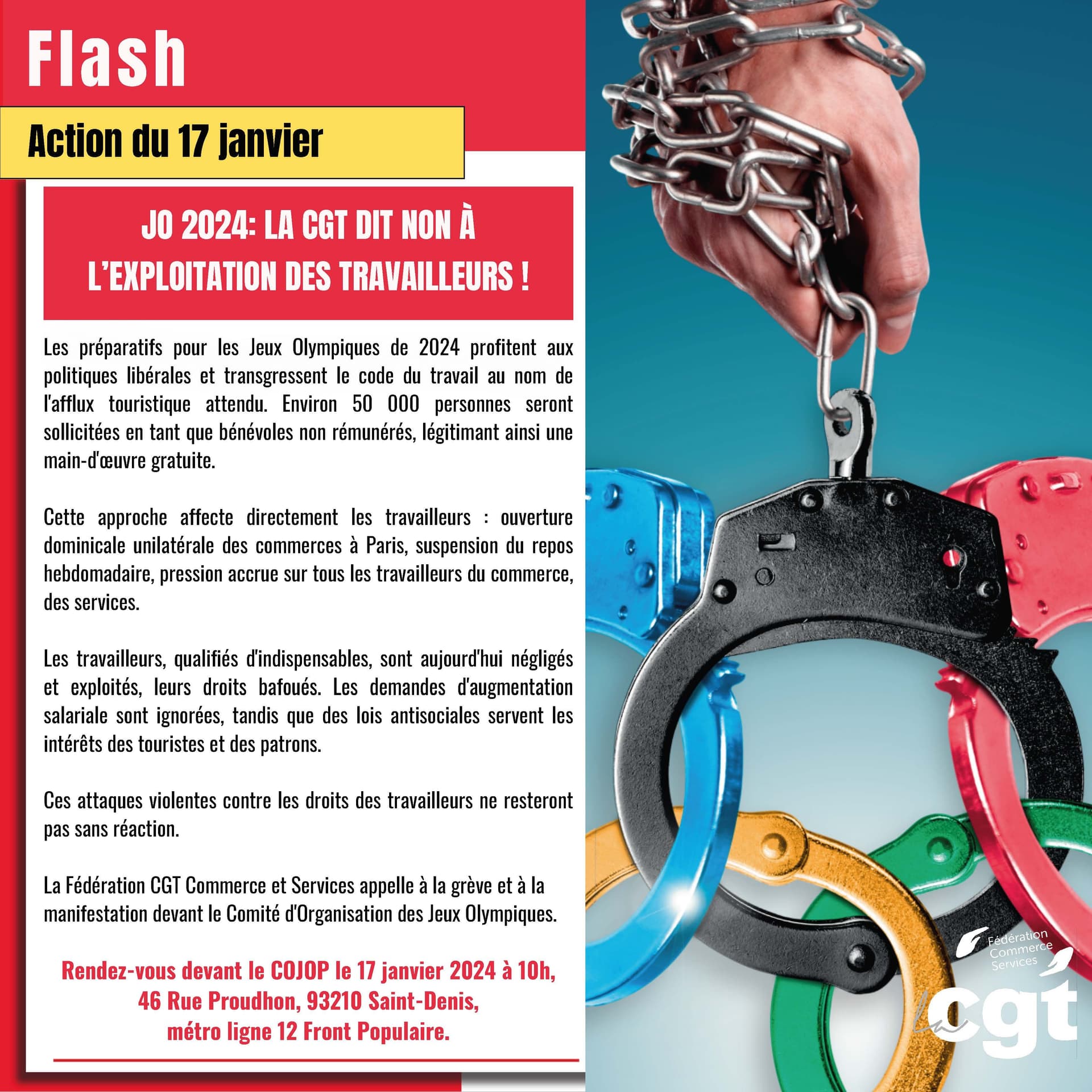 JO 2024 : la CGT refuse l'exploitation des travailleurs