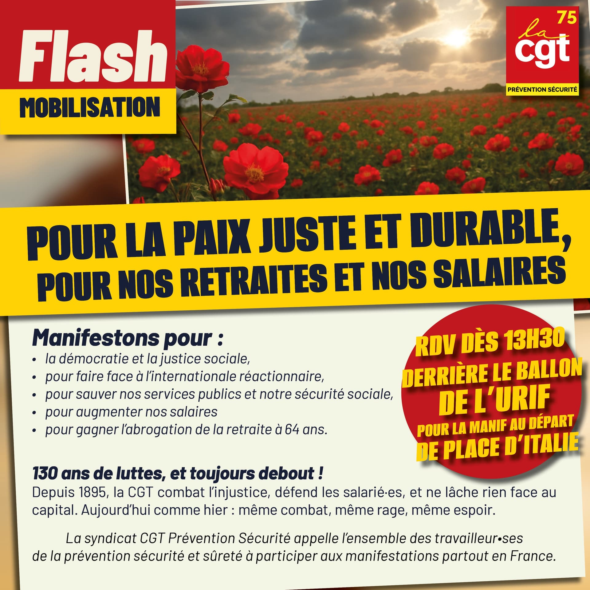 1er mai : Manifestons pour la paix juste et nos droits sociaux