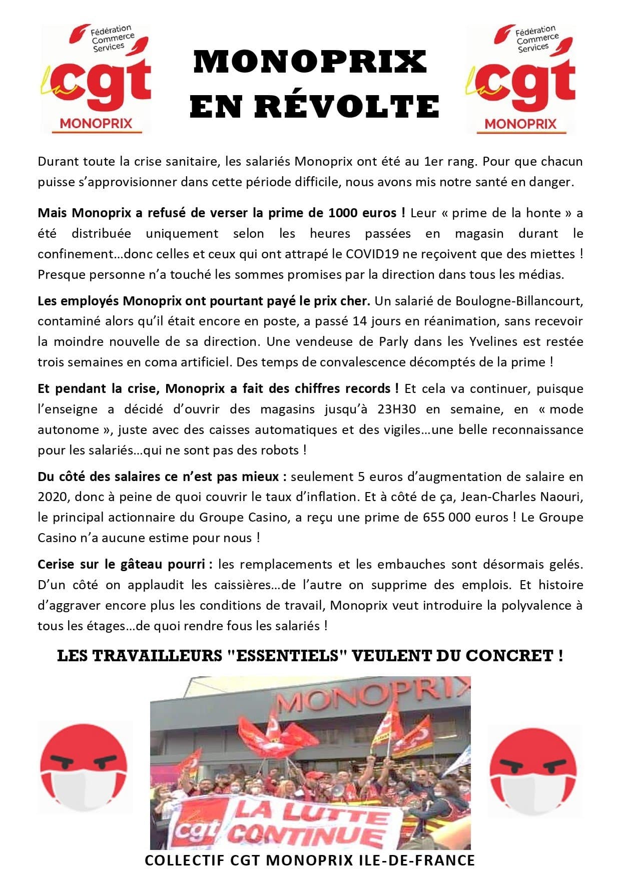 Monoprix en révolte : les salariés « essentiels » veulent du concret !