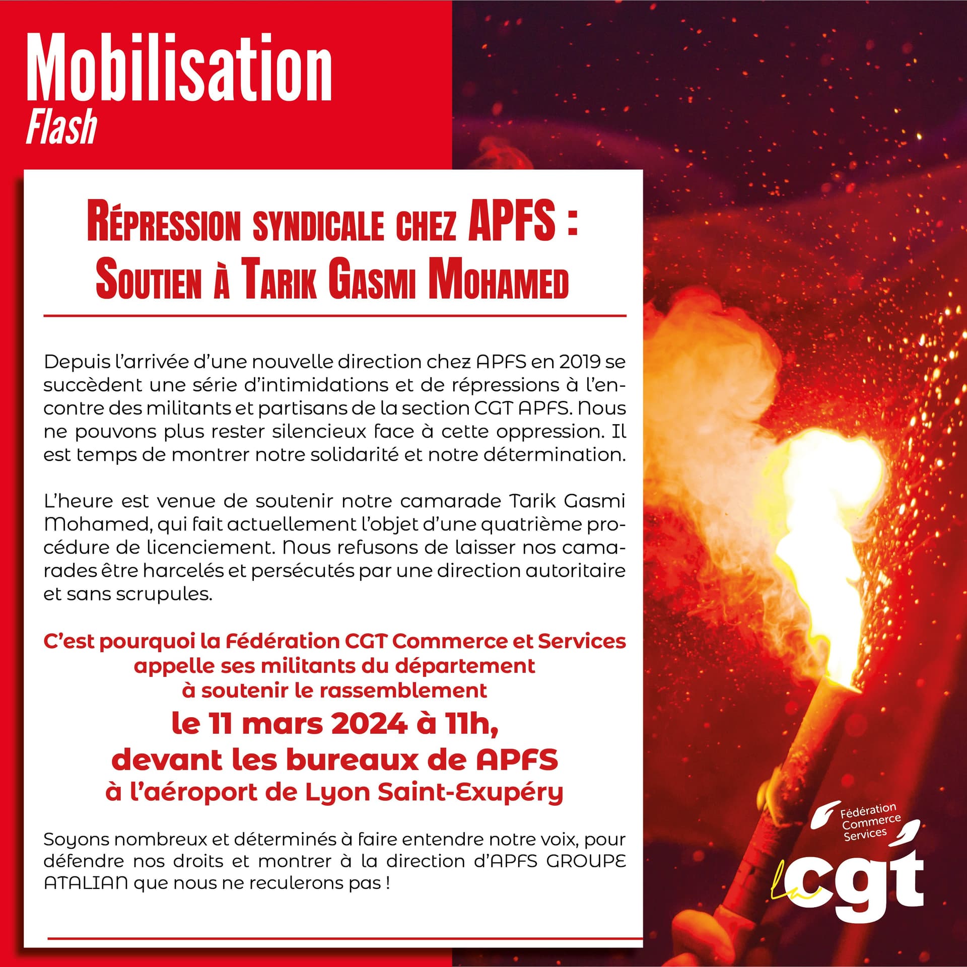 Répression syndicale chez APFS : soutien à Tarik Gasmi Mohamed