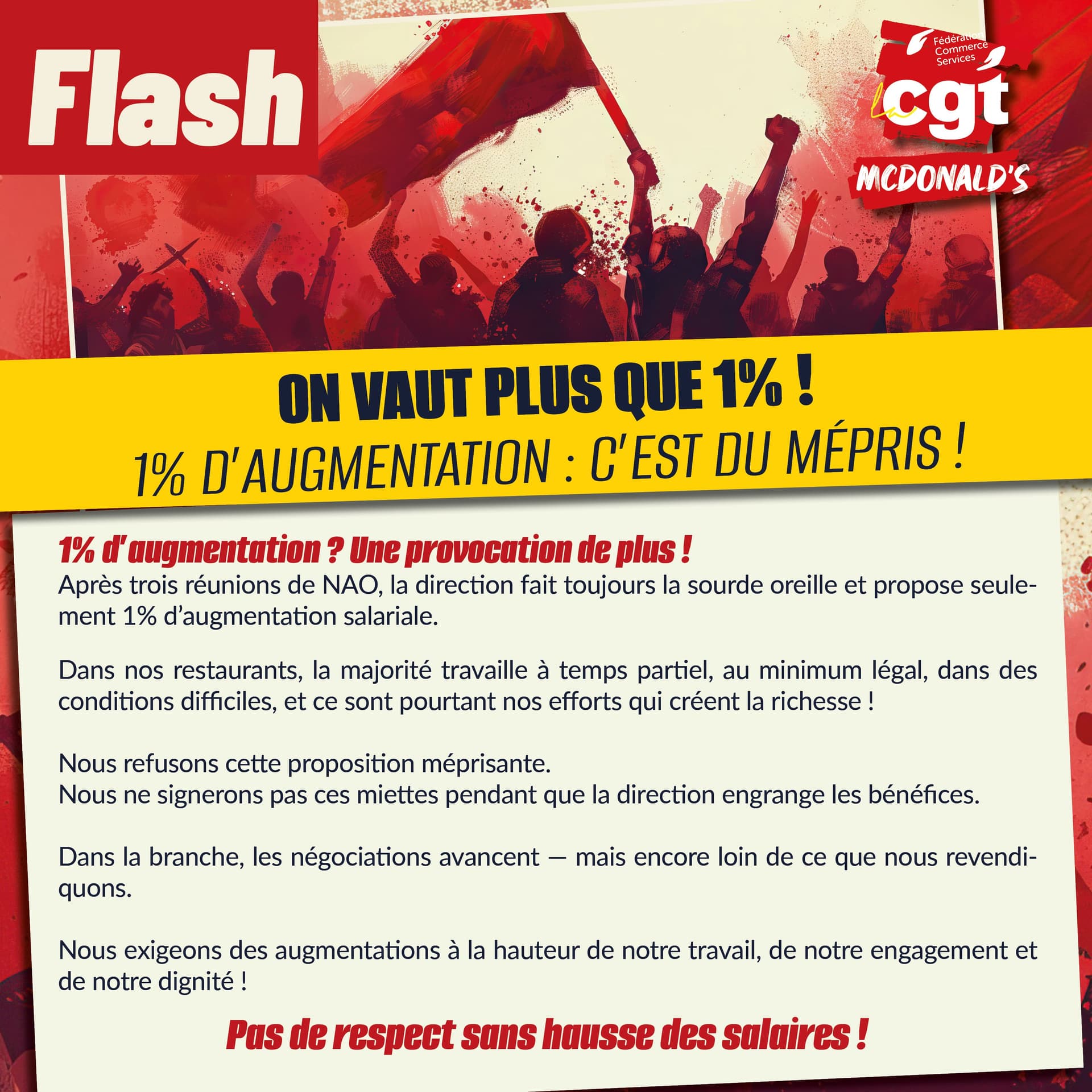NAO McDonald's : la CGT refuse 1% d'augmentation