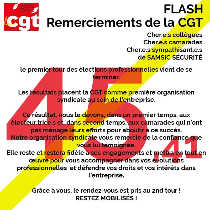 CGT première organisation syndicale chez Samsic Sécurité
