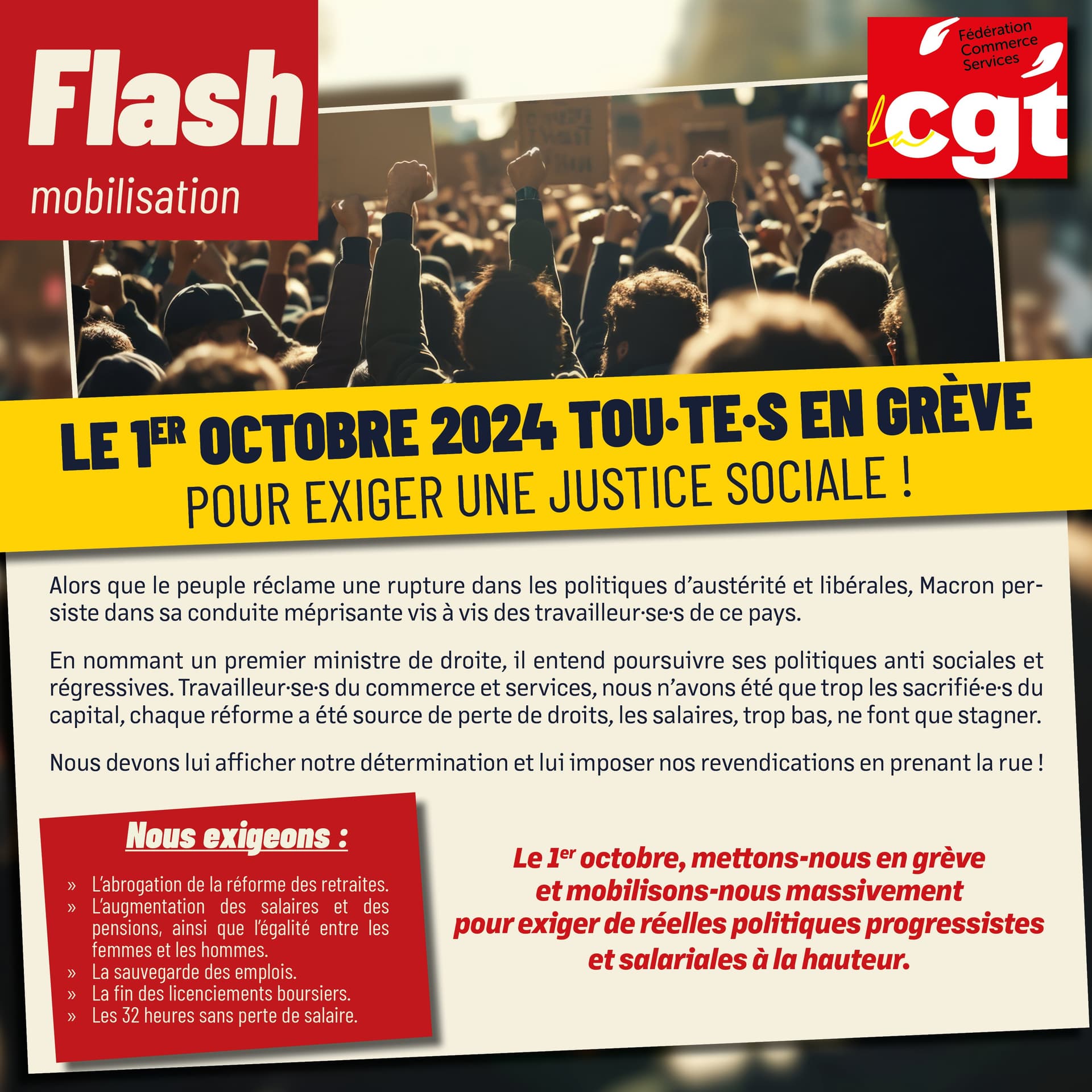 1er octobre 2024 : tous en grève pour la justice sociale