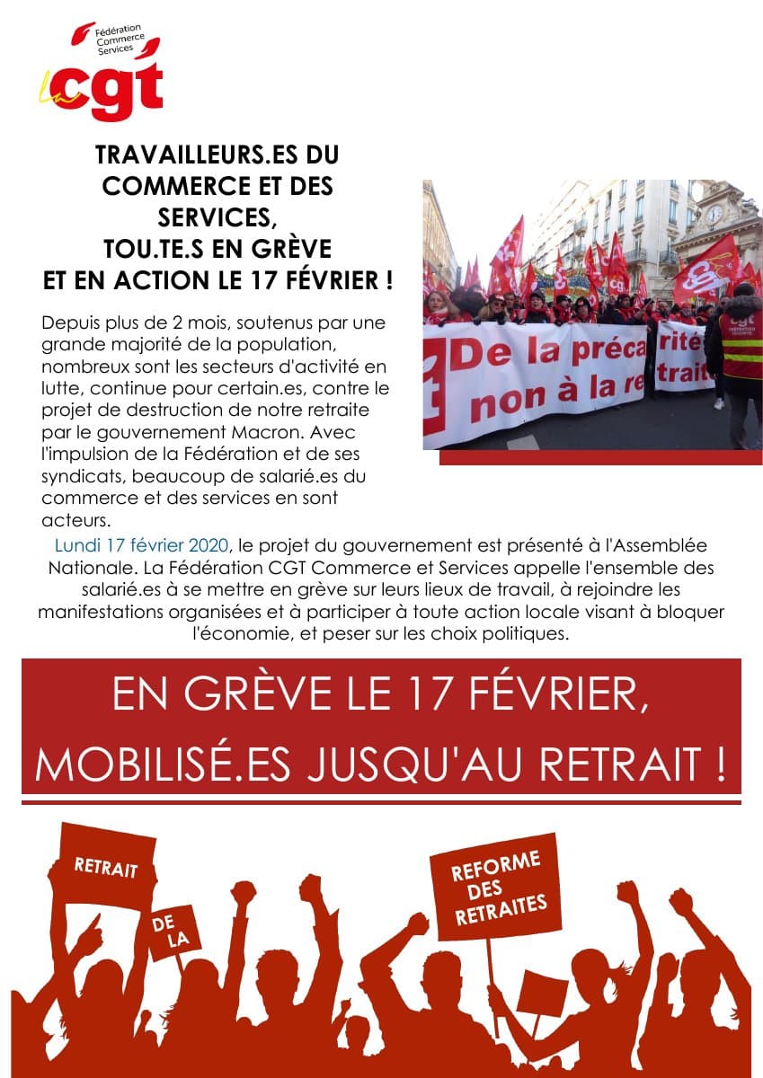 17 février : grève générale contre la réforme des retraites