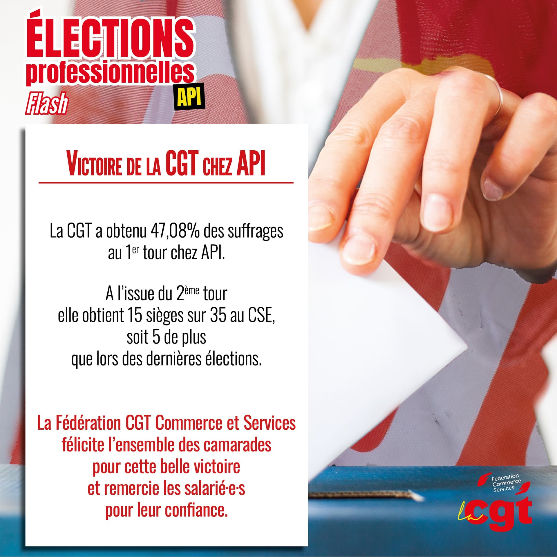 Victoire de la CGT aux élections professionnelles chez API