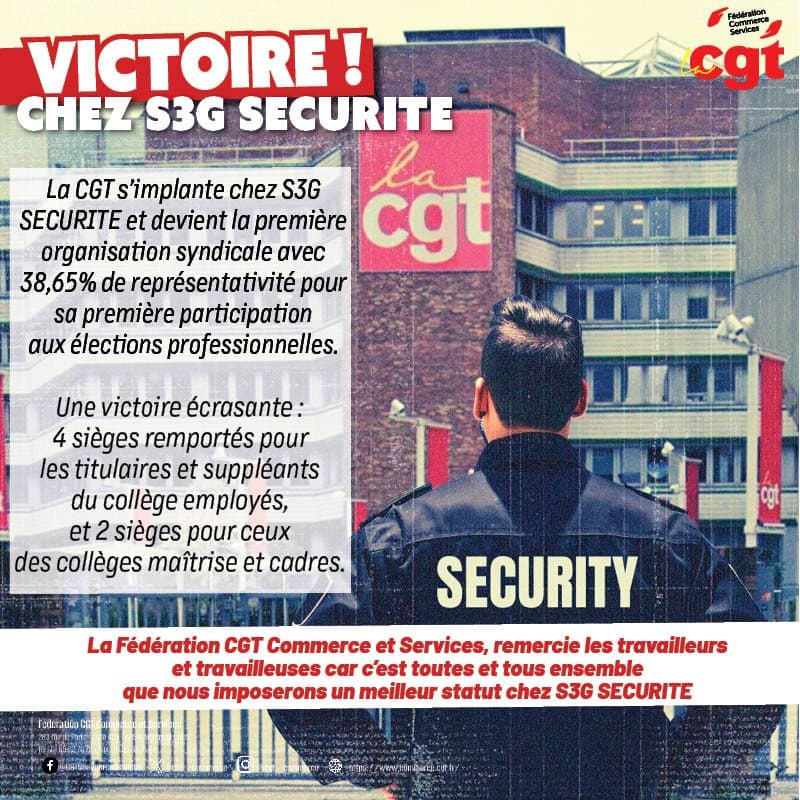 Victoire ! La CGT s'implante chez S3G Sécurité