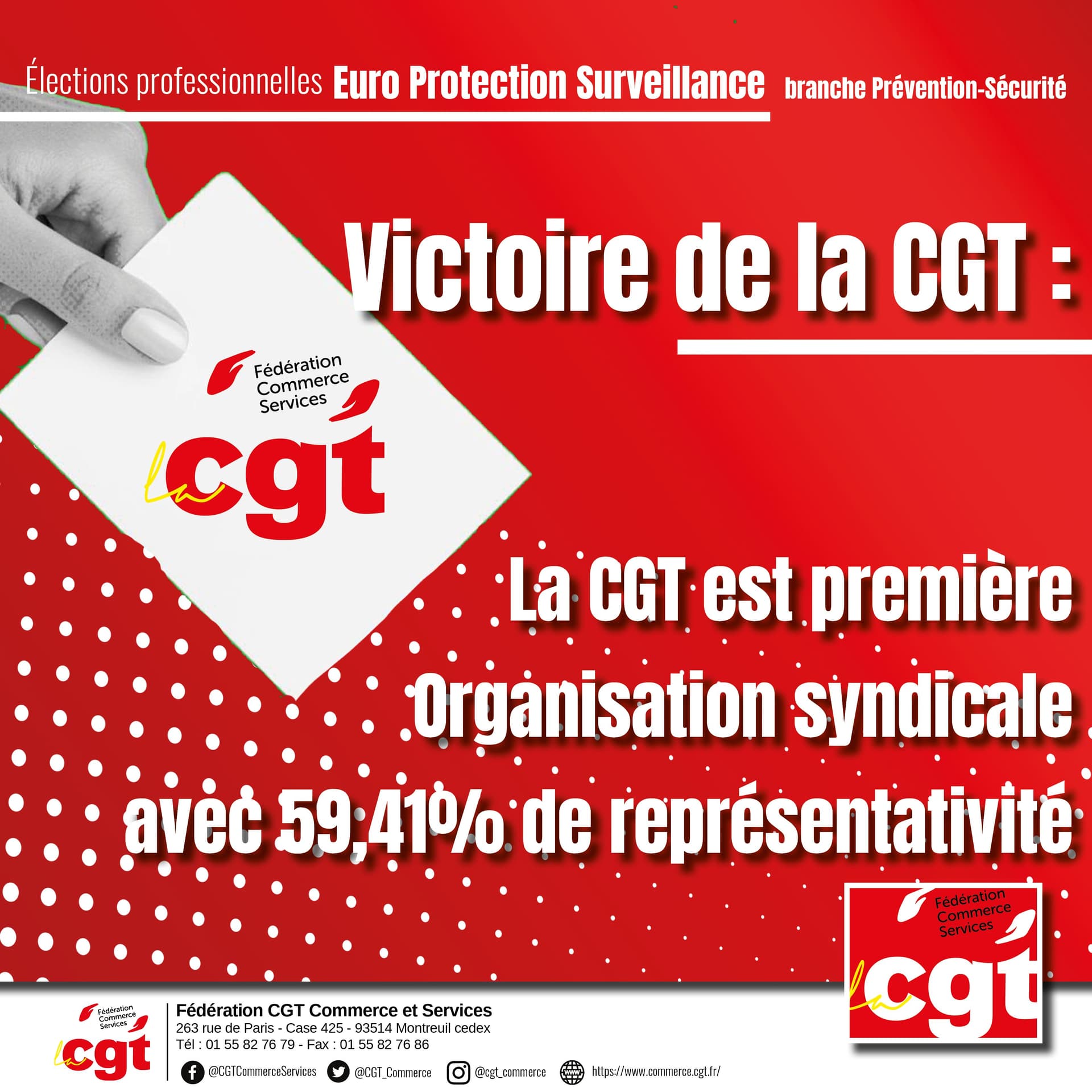 Victoire de la CGT aux élections chez Euro Protection Surveillance