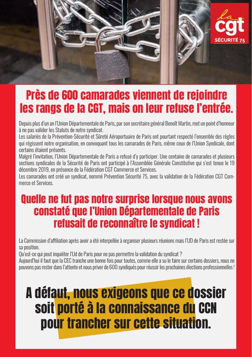 600 camarades à qui on refuse l'entrée dans la CGT : exigeons la reconnaissance du syndicat !
