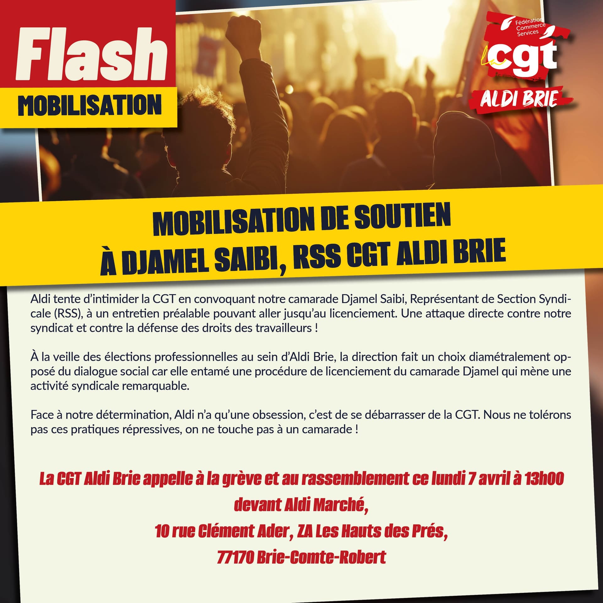 Aldi intimide la CGT : mobilisation de soutien à Djamel Saibi