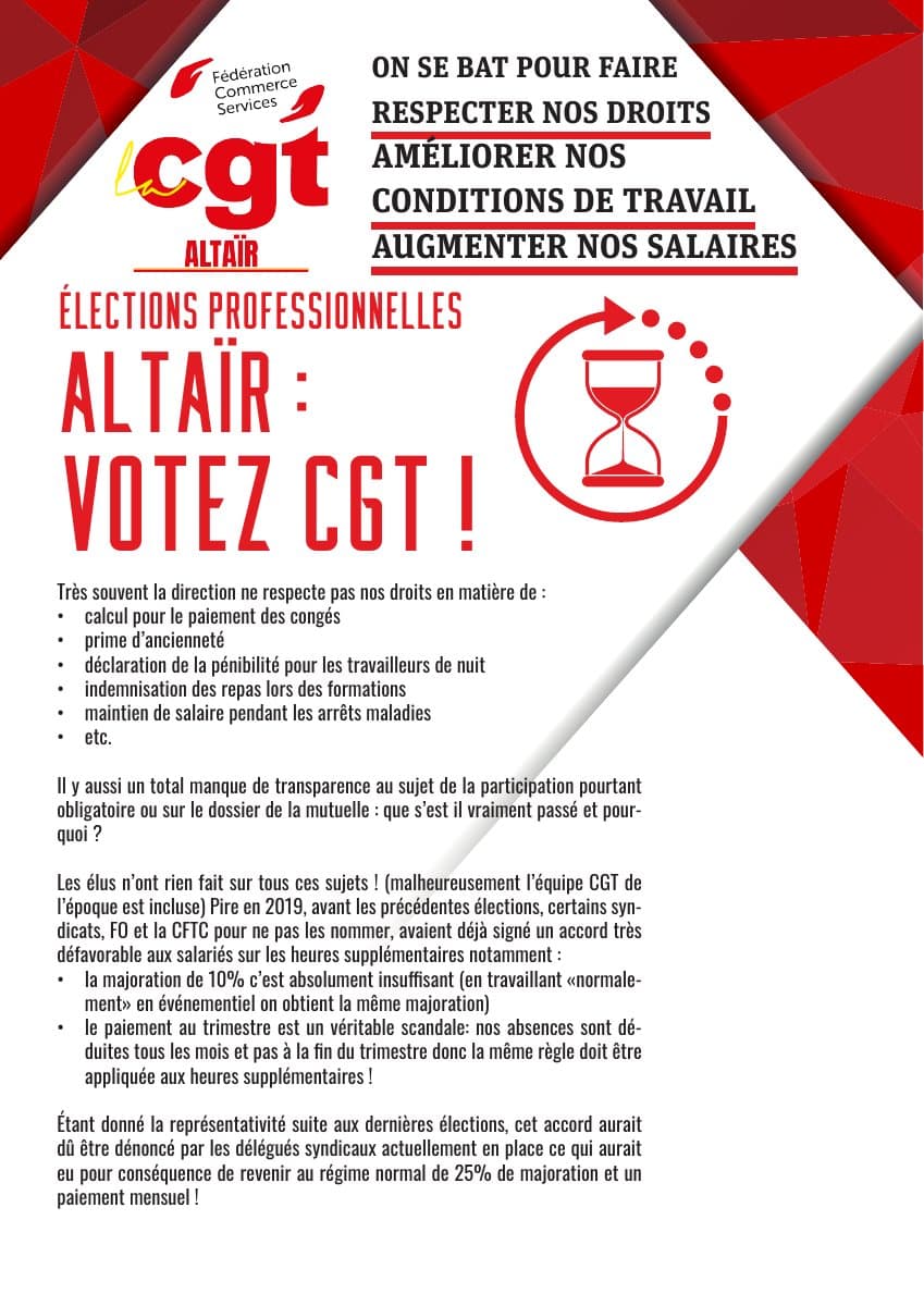 Altaïr : votez CGT aux élections professionnelles