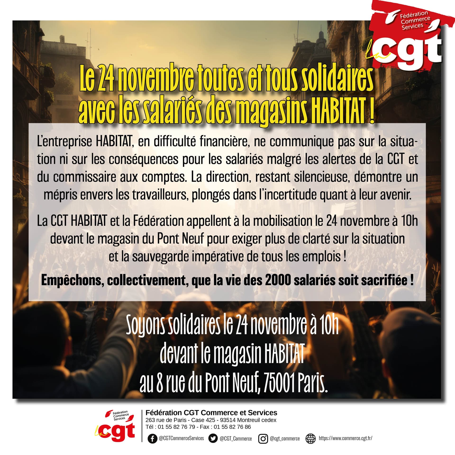 Mobilisation le 24 novembre pour les salariés d'HABITAT