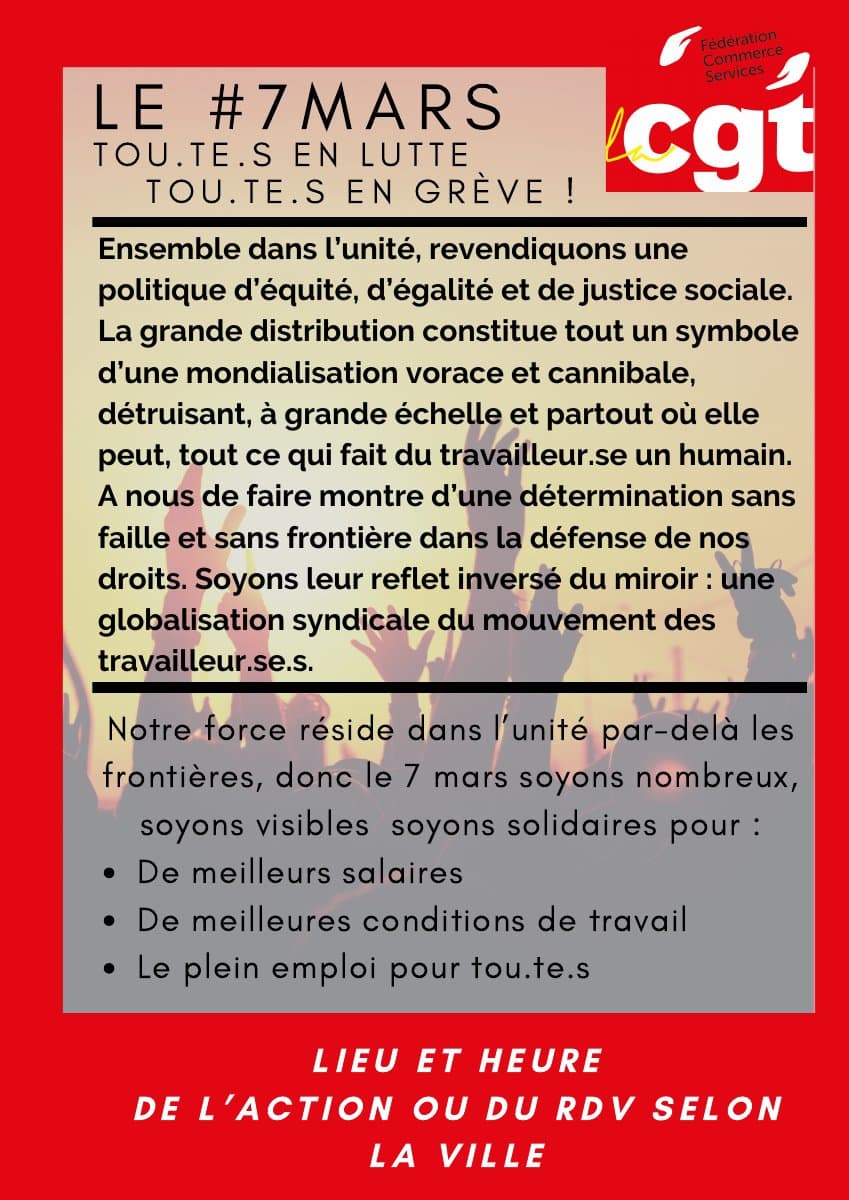 7 mars 2020 : tous en lutte pour l'égalité et la justice sociale