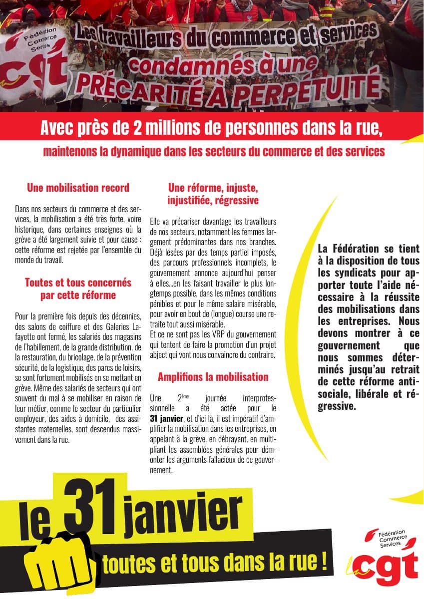 31 janvier : toutes et tous dans la rue contre la réforme !