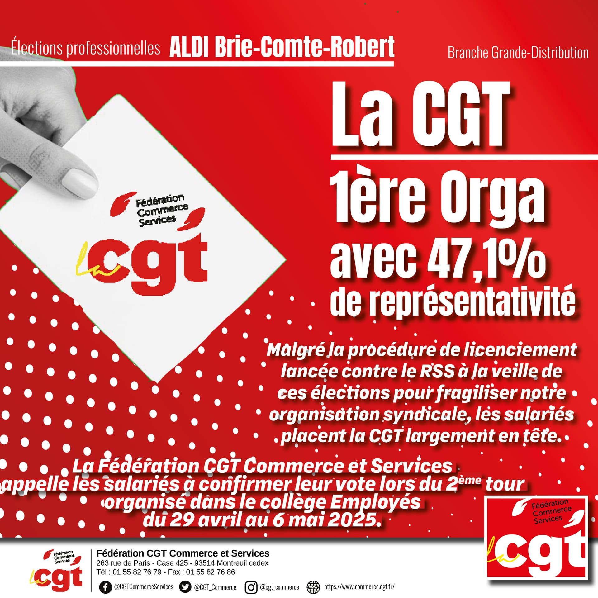 Aldi Brie-Comte-Robert : la CGT en tête avec 47,1%