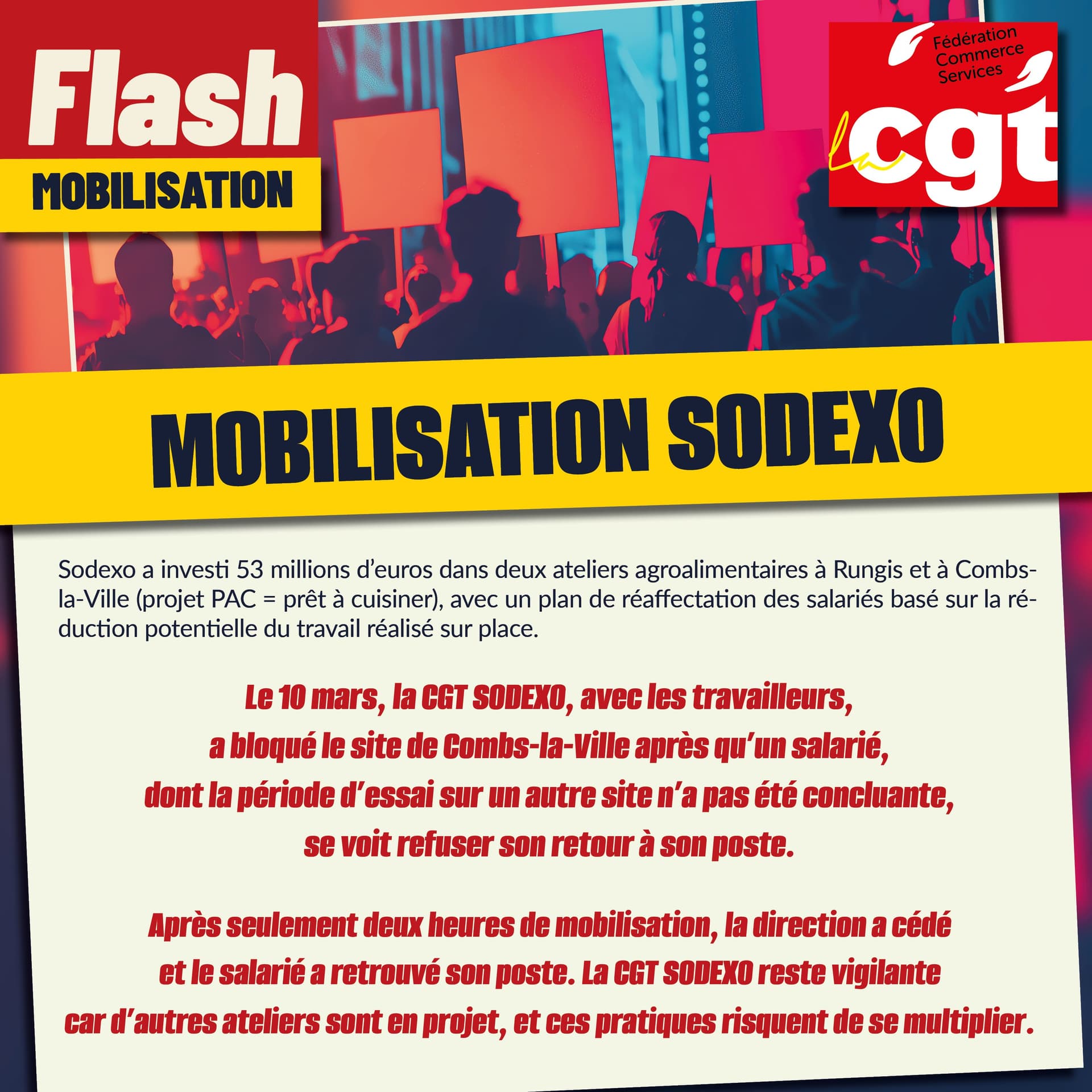 Sodexo : mobilisation réussie à Combs-la-Ville