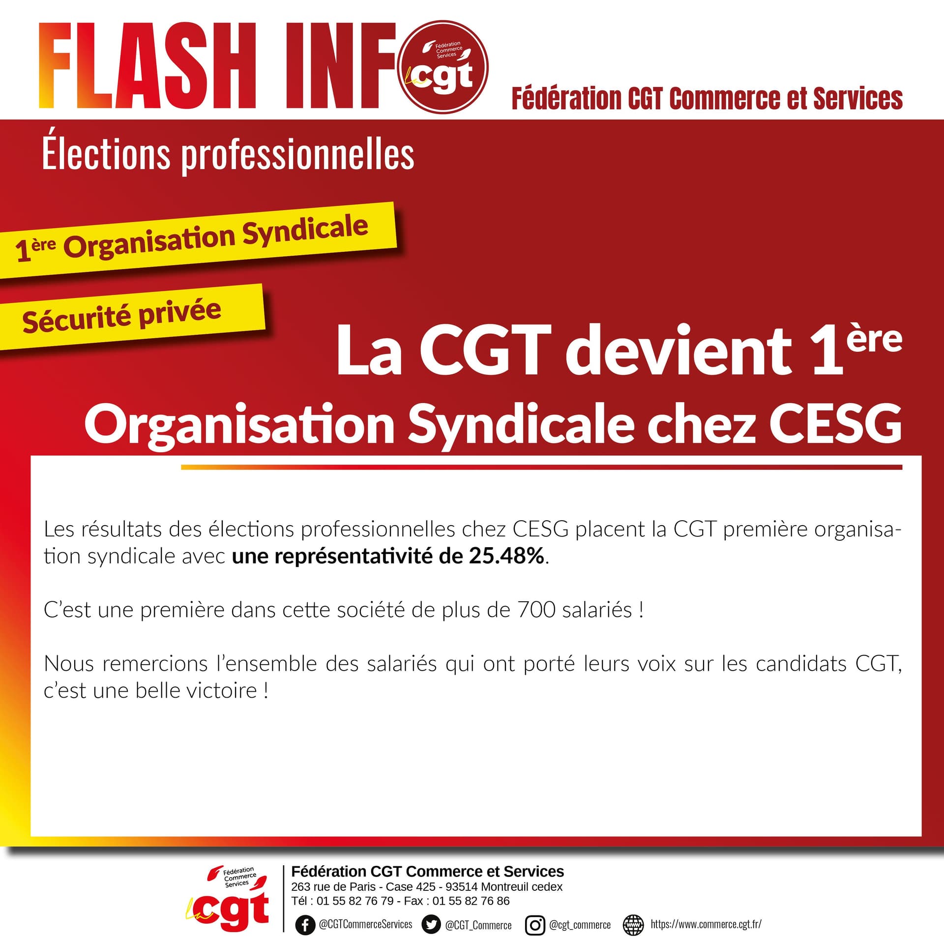 La CGT devient 1ère organisation syndicale chez CESG