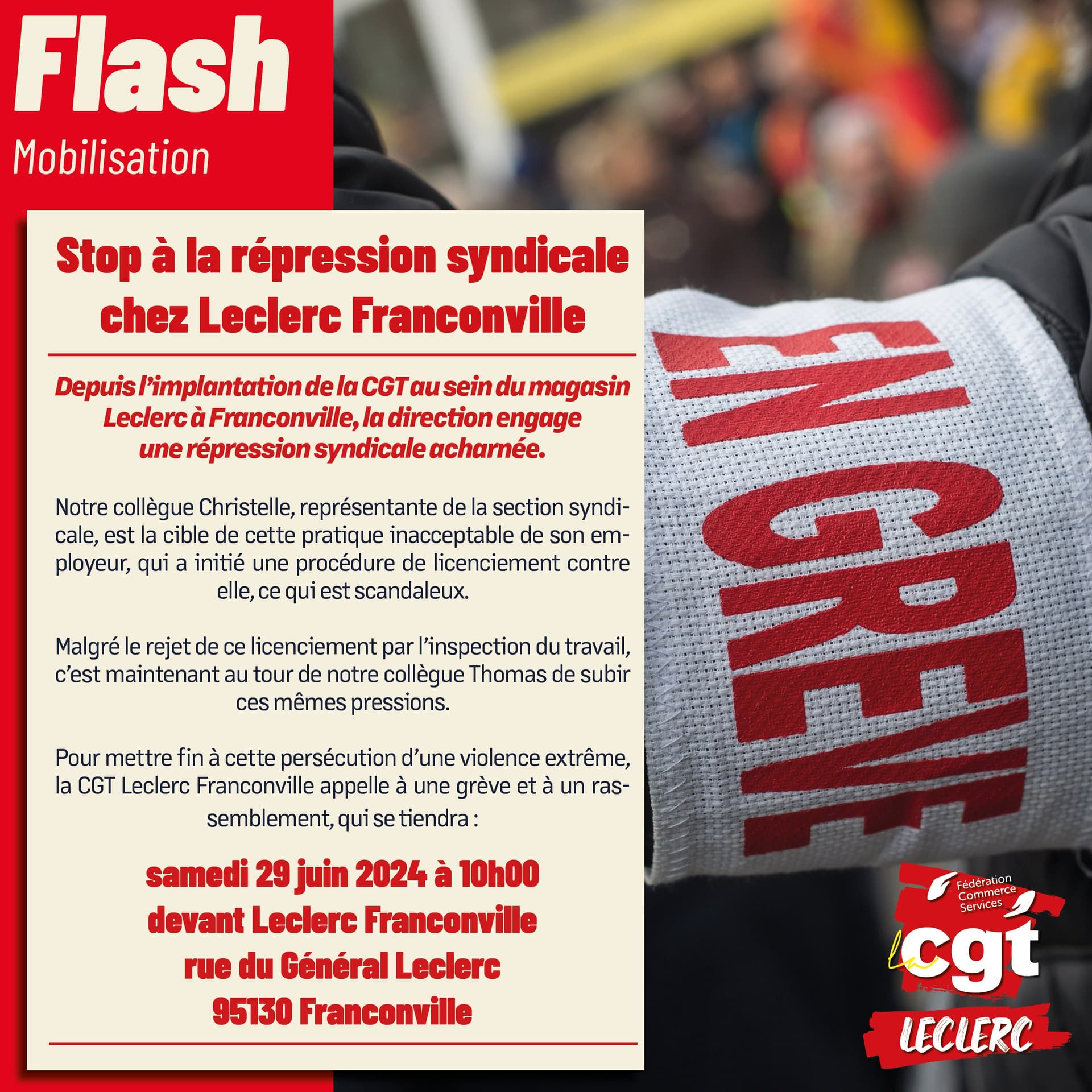 Stop à la répression syndicale chez Leclerc Franconville