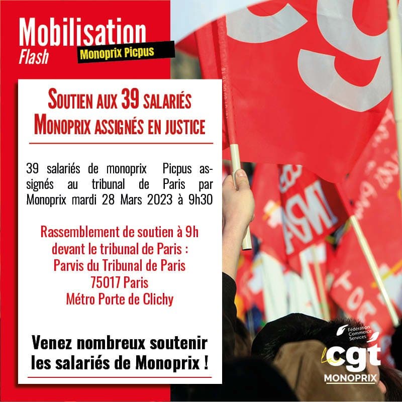 Mobilisation pour 39 salariés Monoprix assignés en justice