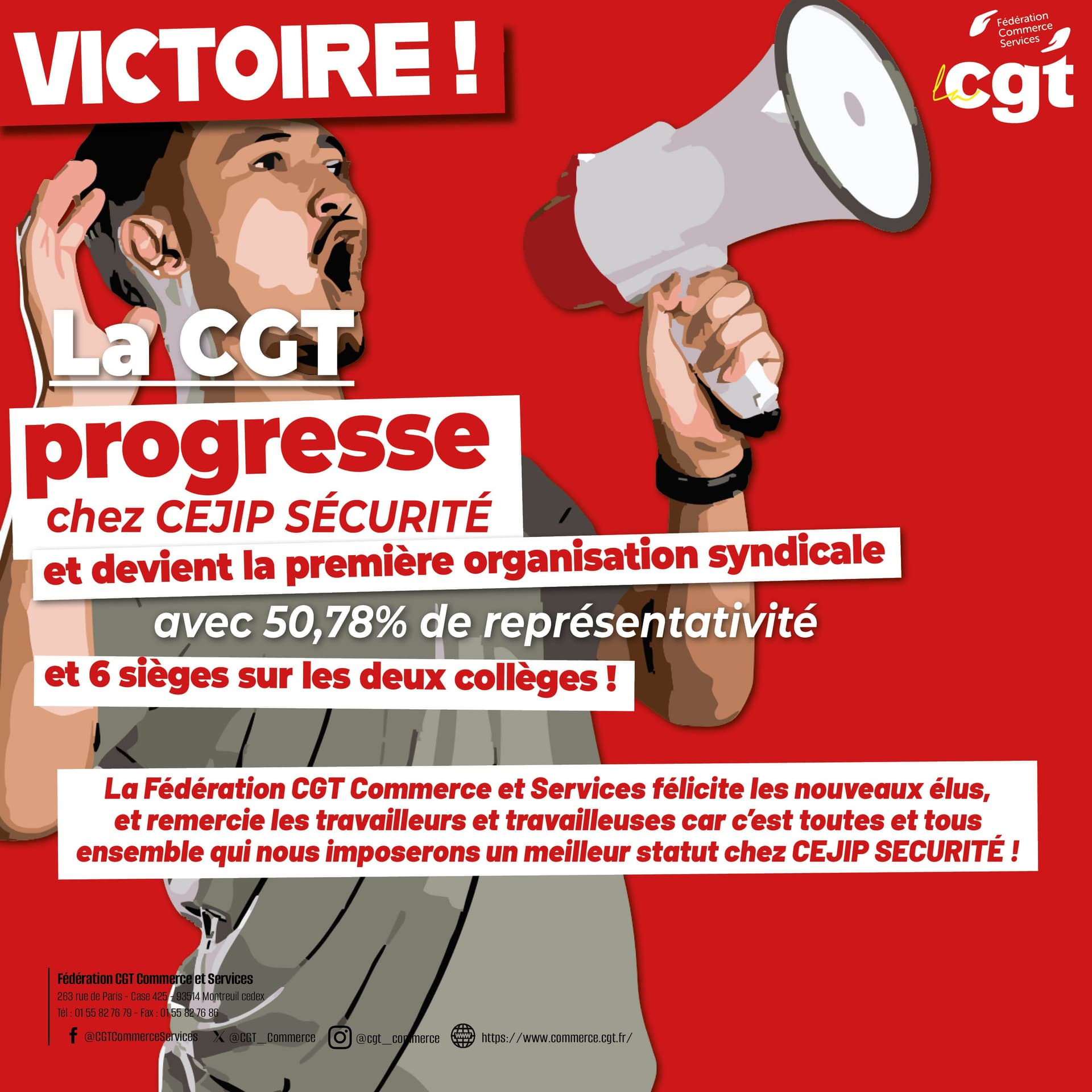 La CGT progresse chez CEJIP Sécurité avec 50,78% de représentativité