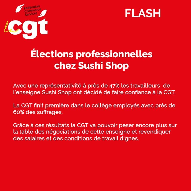 La CGT remporte les élections professionnelles chez Sushi Shop