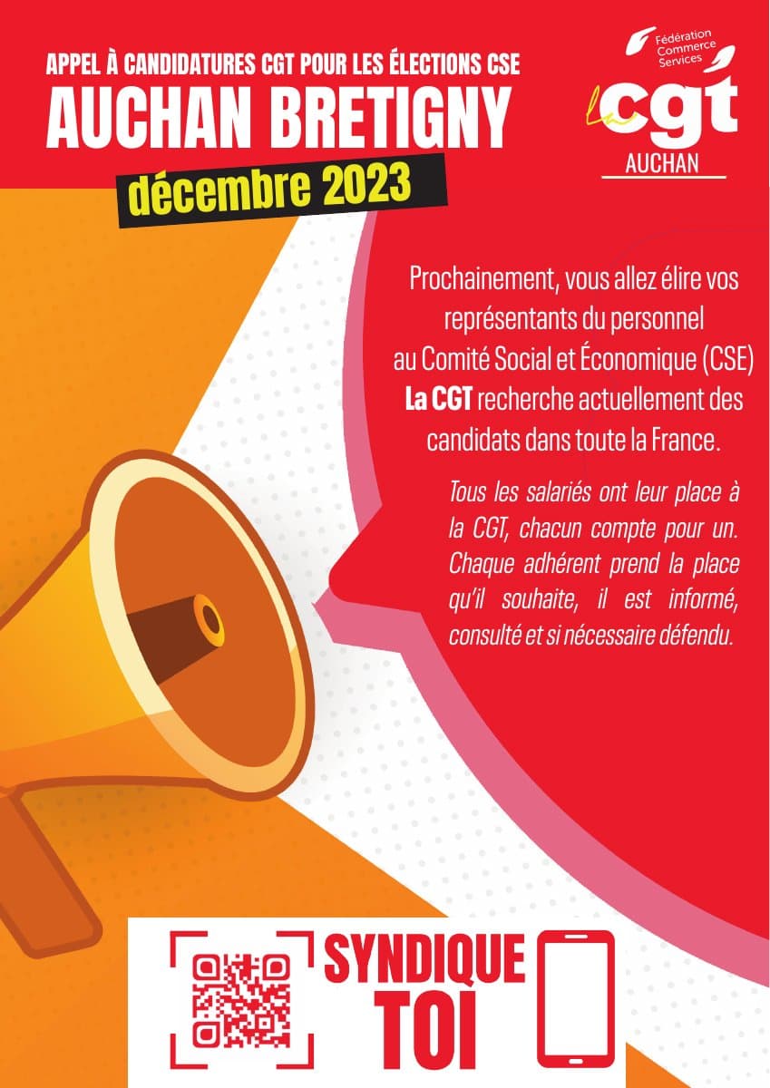 Rejoignez la CGT pour les élections CSE Auchan Brétigny