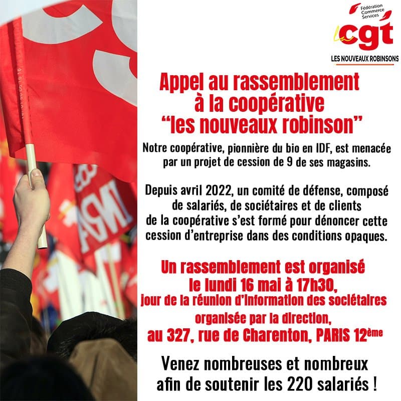Rassemblement de soutien aux 220 salariés des Nouveaux Robinsons