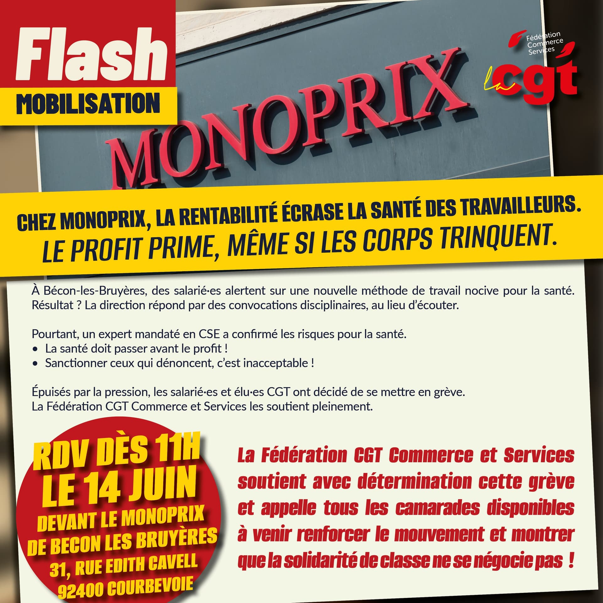 Monoprix : grève le 14 juin pour défendre la santé des salariés