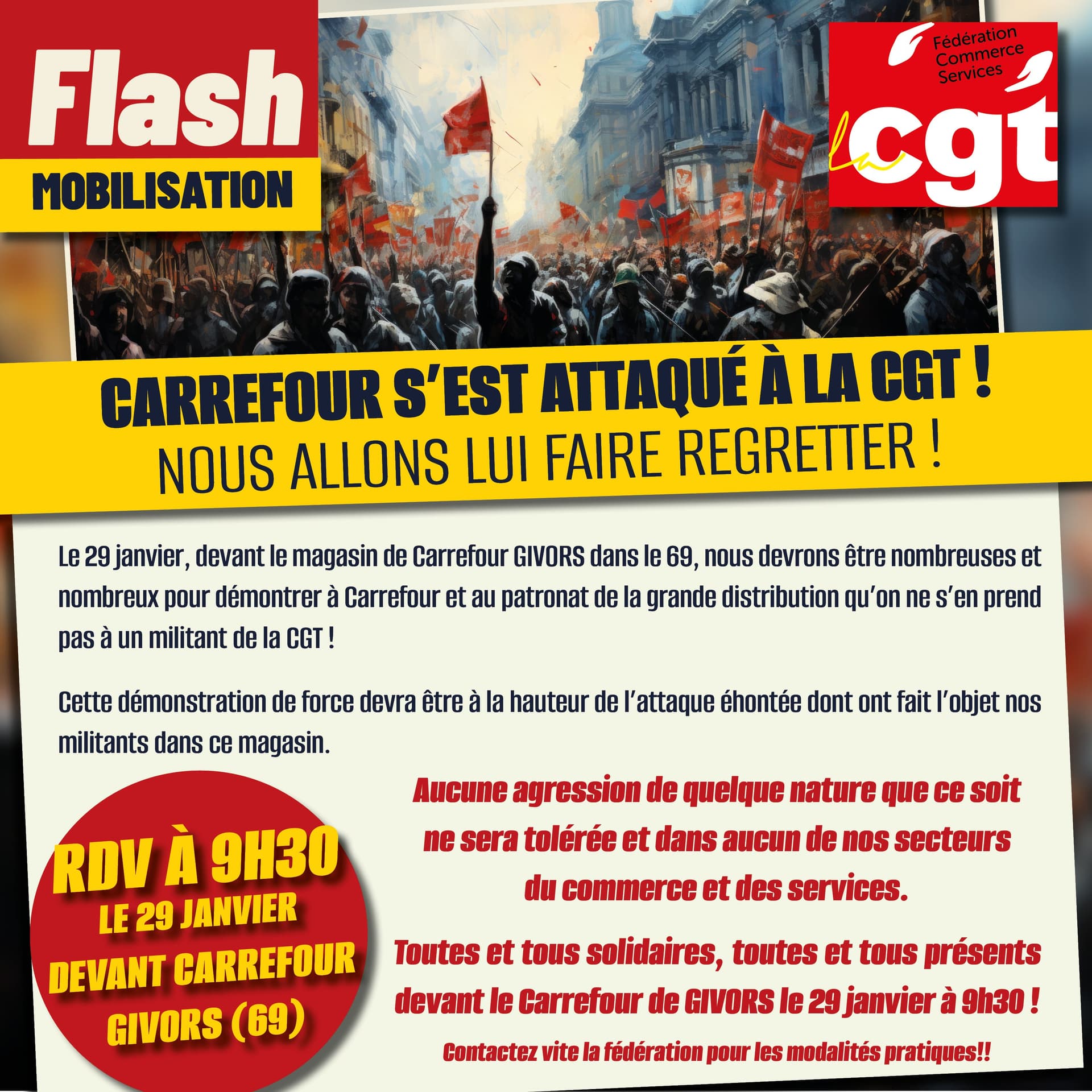 Mobilisation CGT devant Carrefour Givors le 29 janvier
