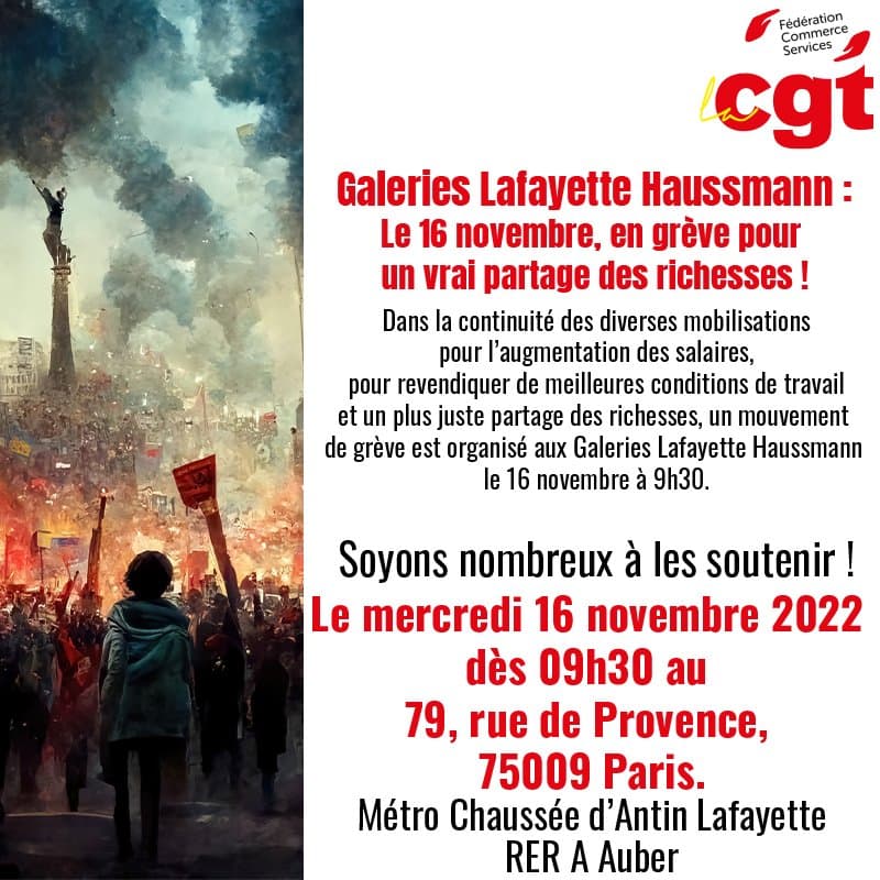 Grève chez Galeries Lafayette Haussmann le 16 novembre