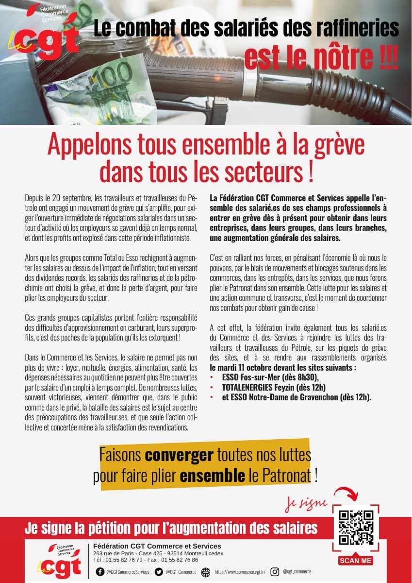 Le combat des salaires des raffineries est le nôtre !
