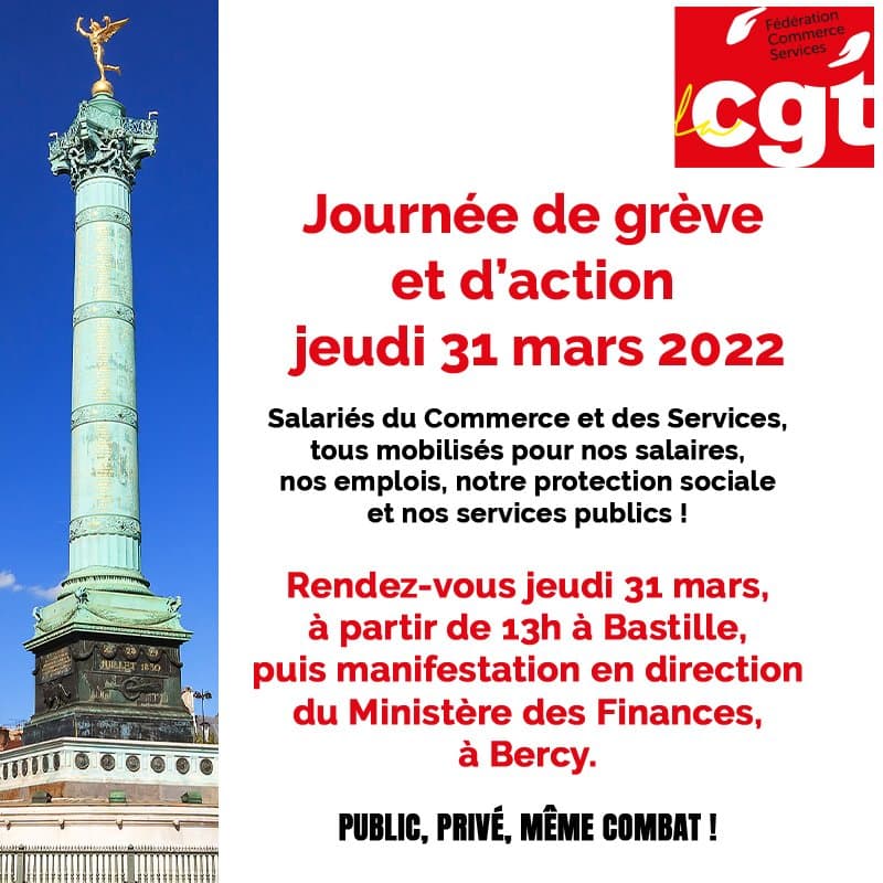 Grève et manifestation le 31 mars 2022 à Bastille