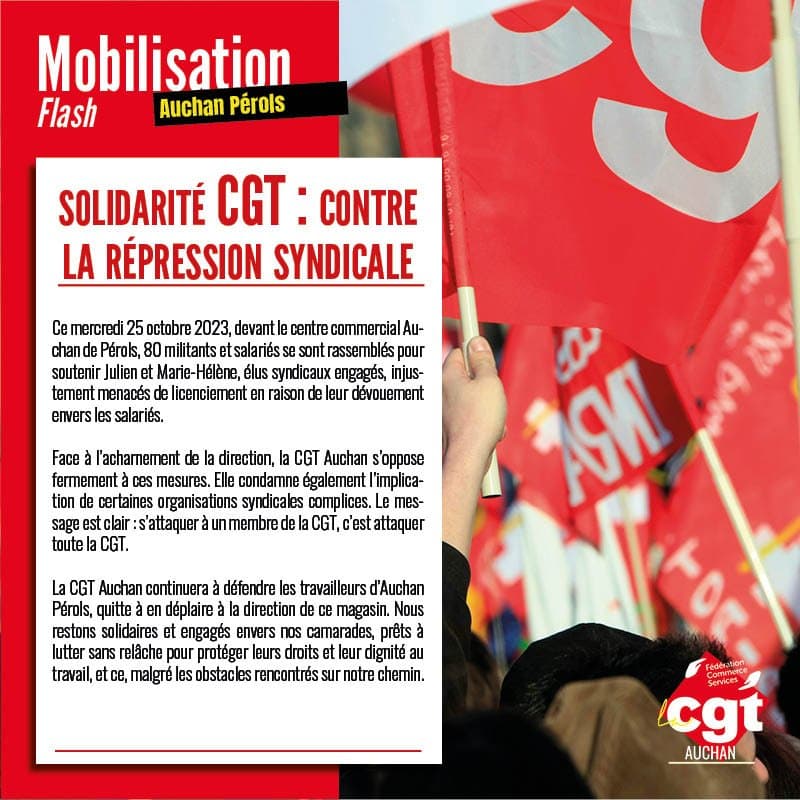 Solidarité CGT : mobilisation contre la répression syndicale à Auchan Pérols