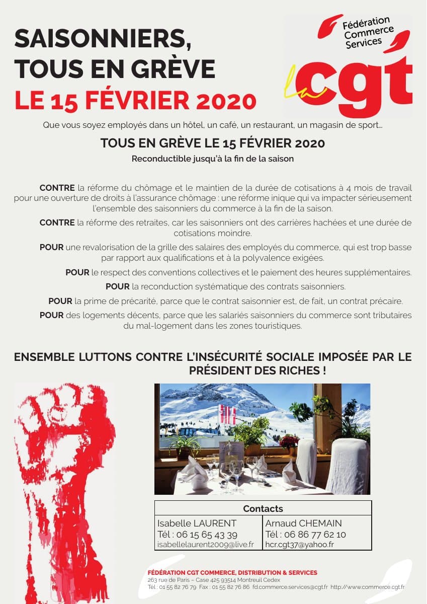Saisonniers, tous en grève le 15 février 2020