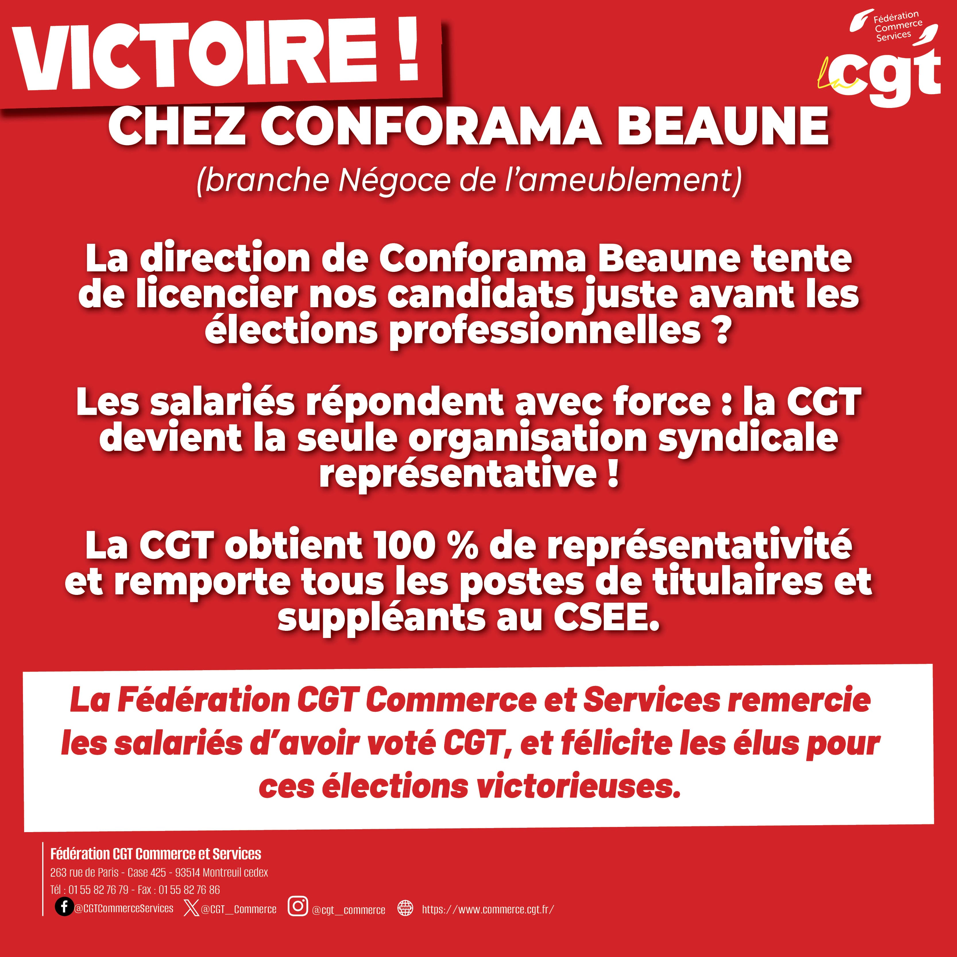 Victoire chez Conforama Beaune (branche Négoce de l'ameublement)