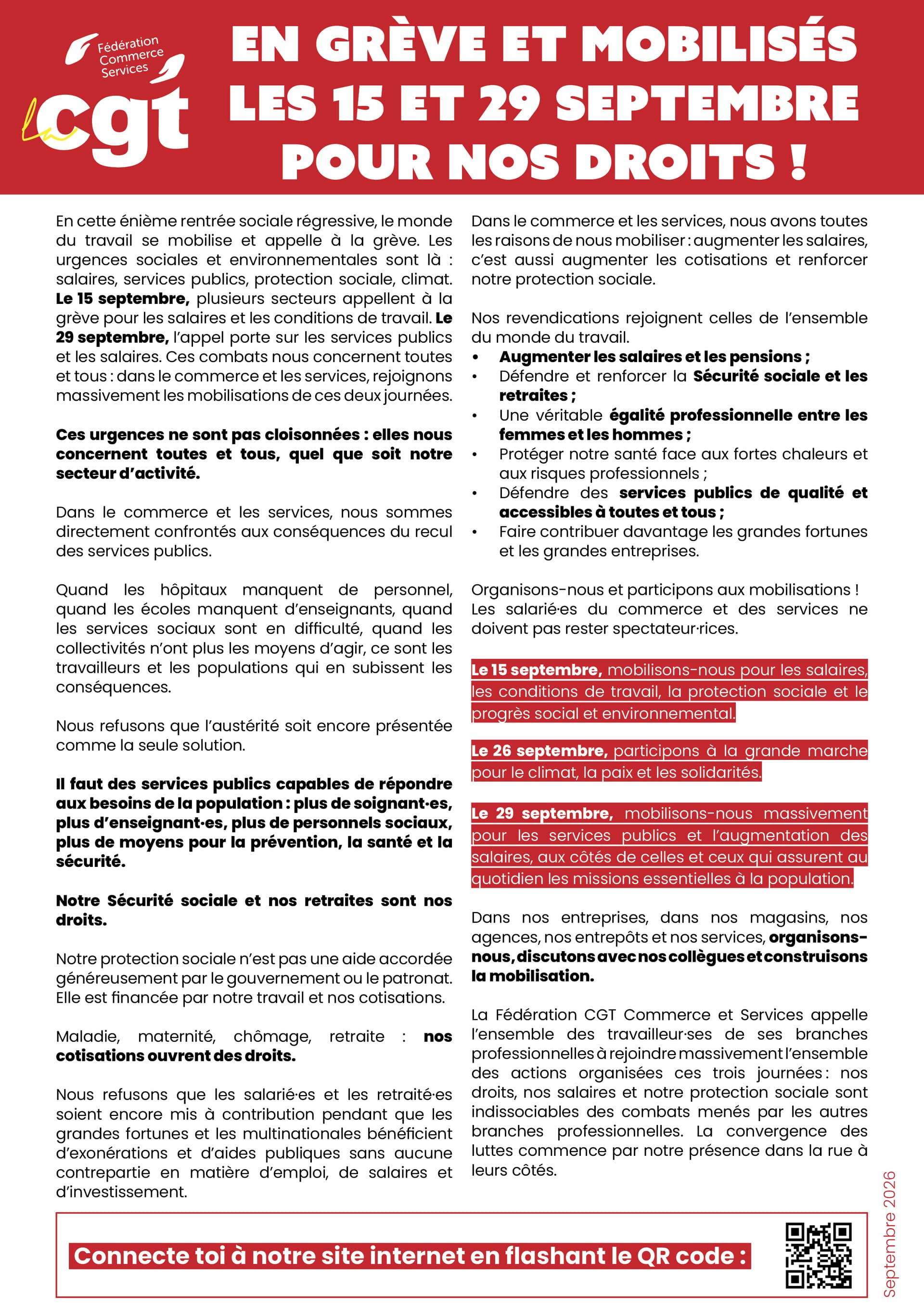 En grève et mobilisés les 15 et 29 septembre pour nos droits !