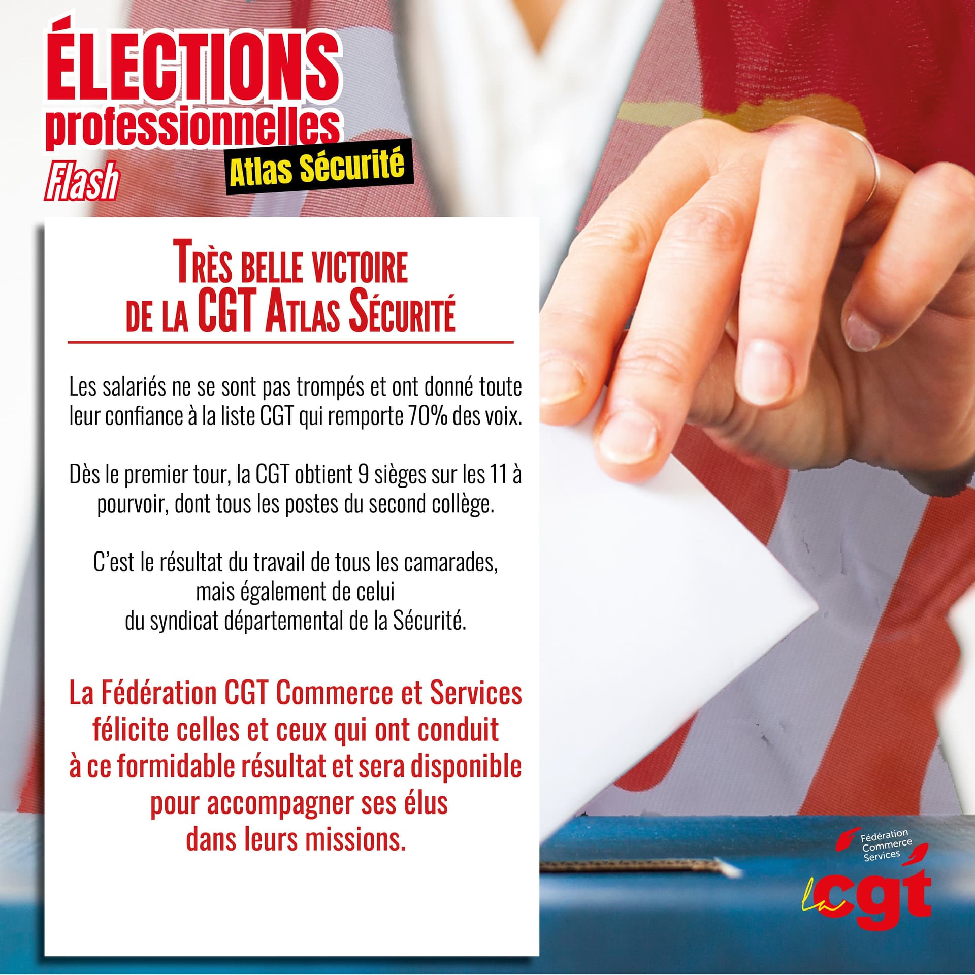 Très belle victoire de la CGT Atlas Sécurité aux élections