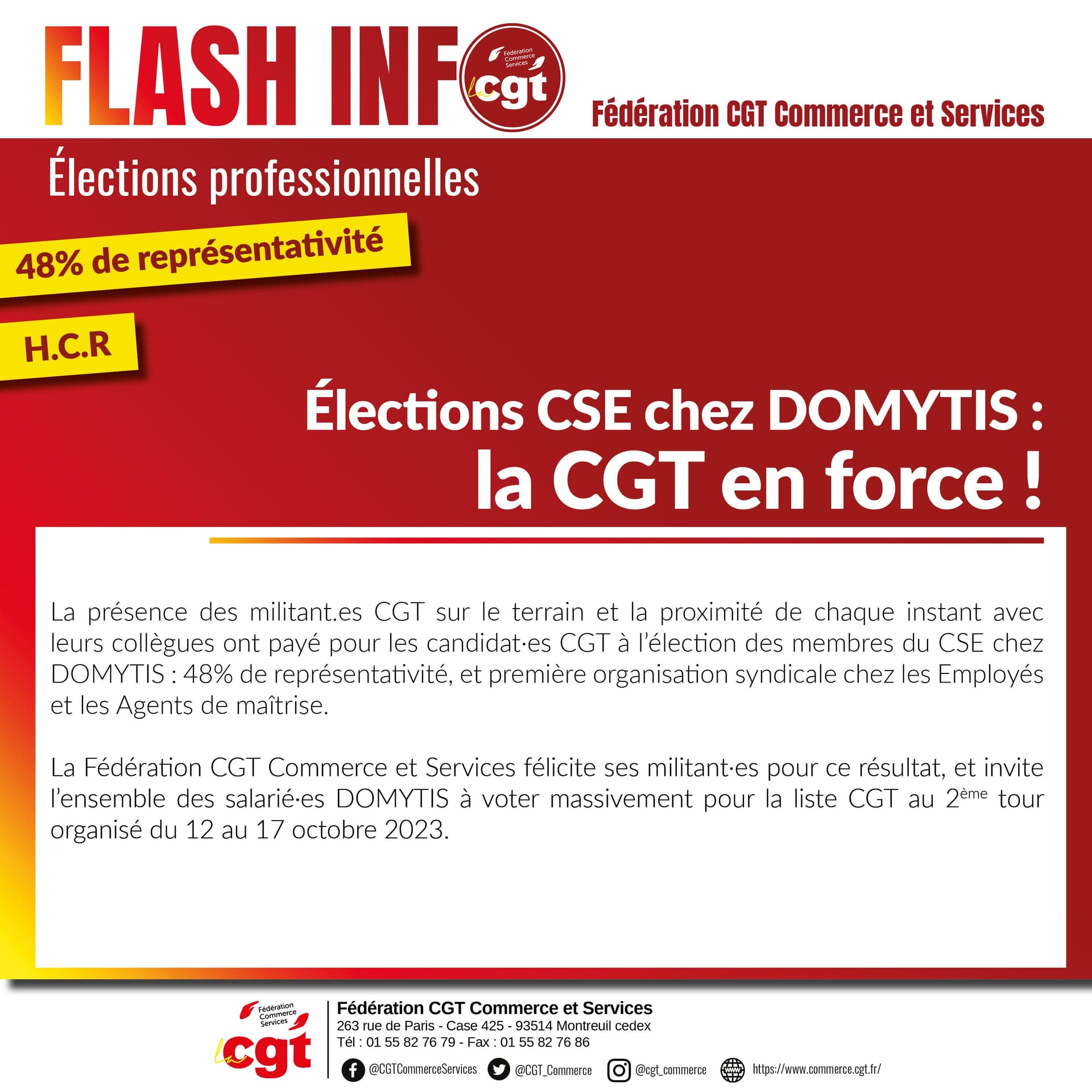 Élections CSE chez Domitys : la CGT en force avec 48%