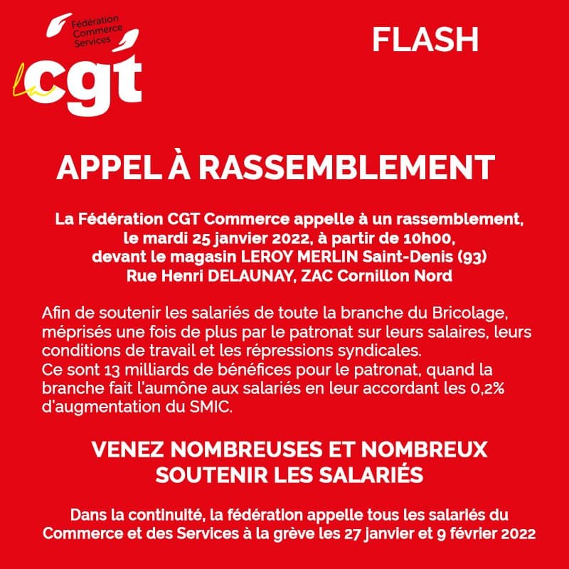 Bricolage : la CGT appelle au rassemblement et à la grève
