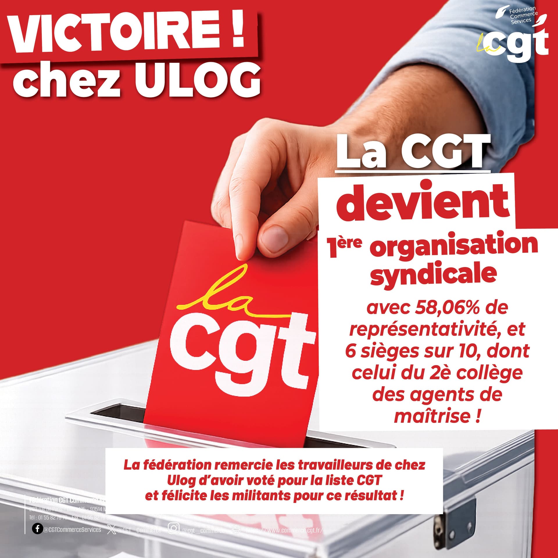 Victoire électorale : la CGT devient 1ère organisation syndicale chez Ulog