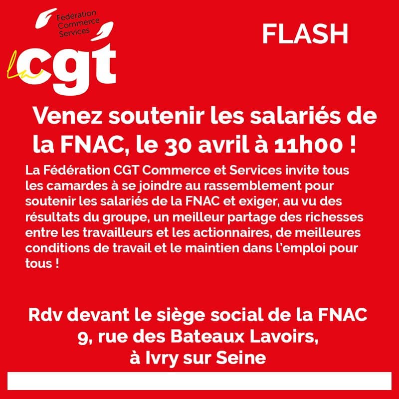 Mobilisation FNAC : rassemblement le 30 avril à 11h