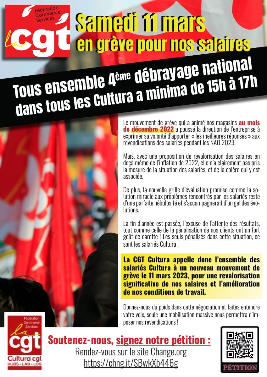 Grève Cultura 11 mars : pour une vraie revalorisation salariale