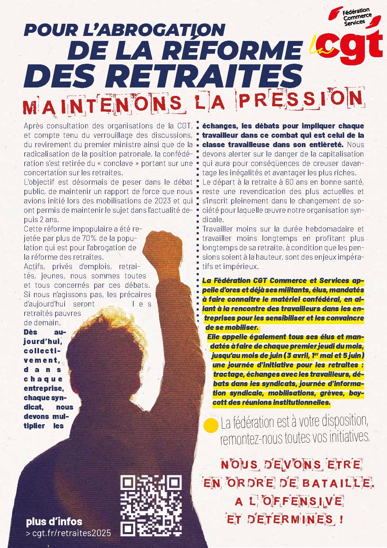 POUR L’ABROGATION DE LA RÉFORME DES RETRAITES maintenons la pression