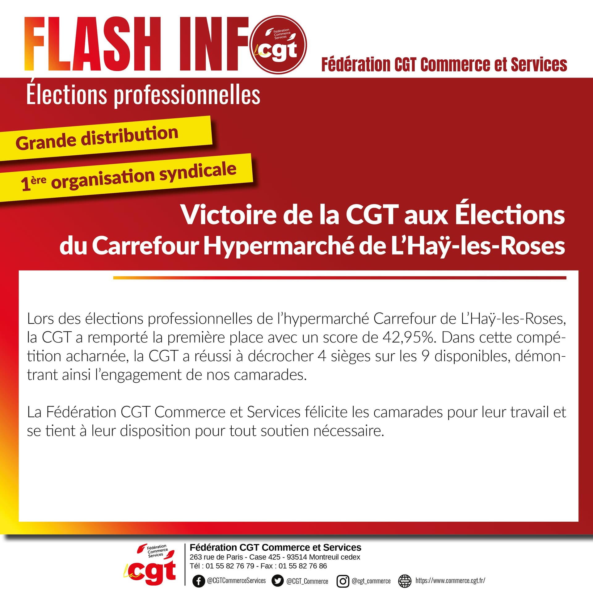 Victoire de la CGT aux élections du Carrefour de L'Haÿ-les-Roses