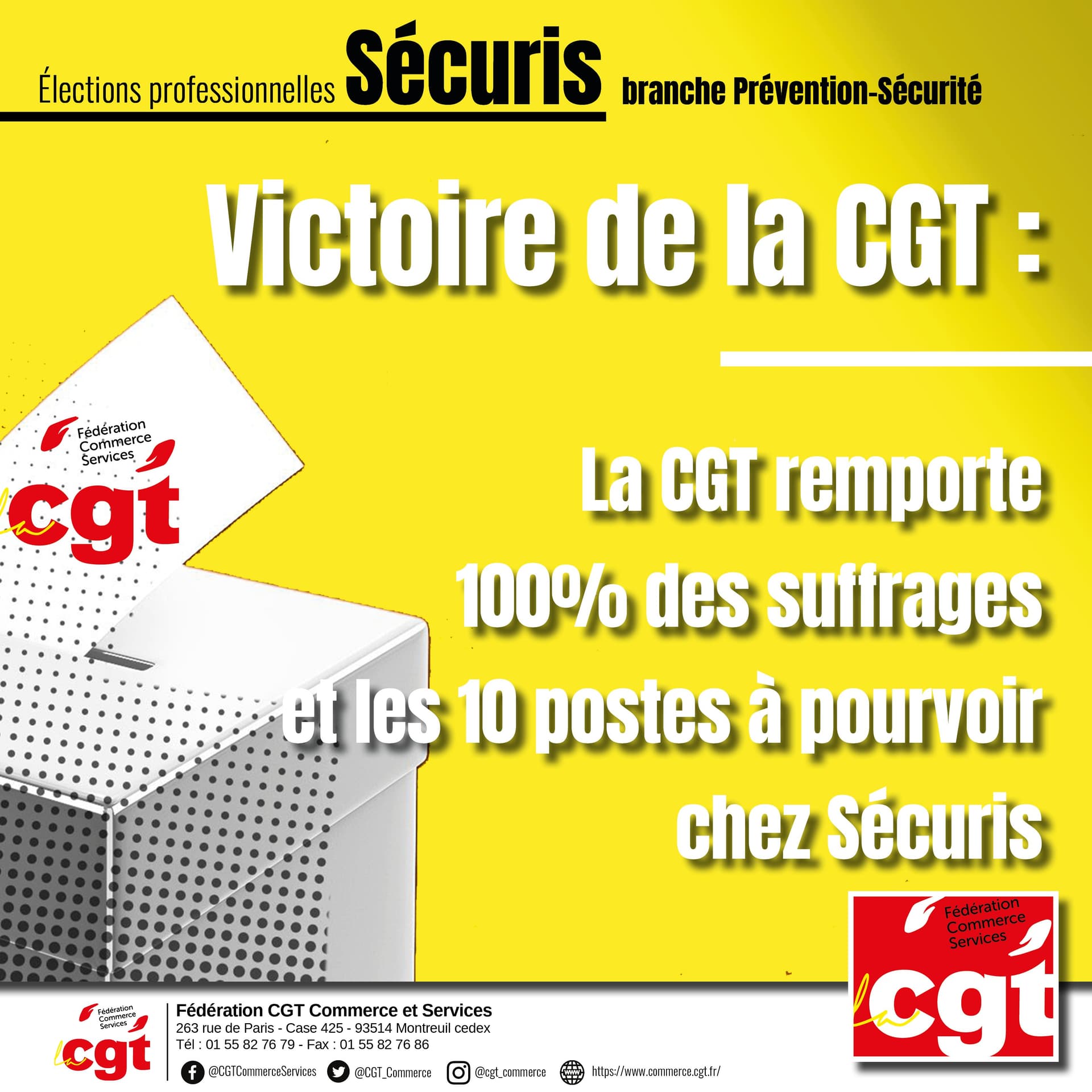 Victoire de la CGT aux élections Sécuris branche Prévention-Sécurité