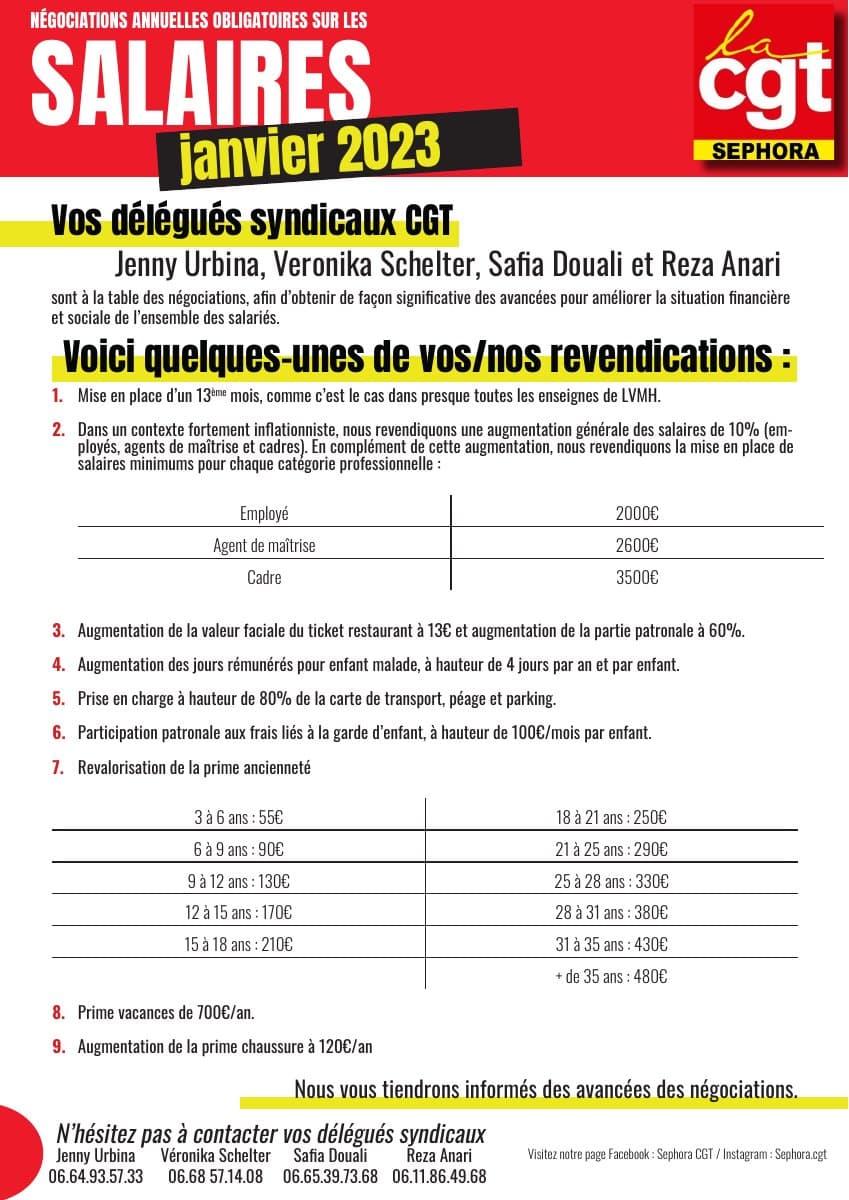 Sephora : négociations salariales janvier 2023