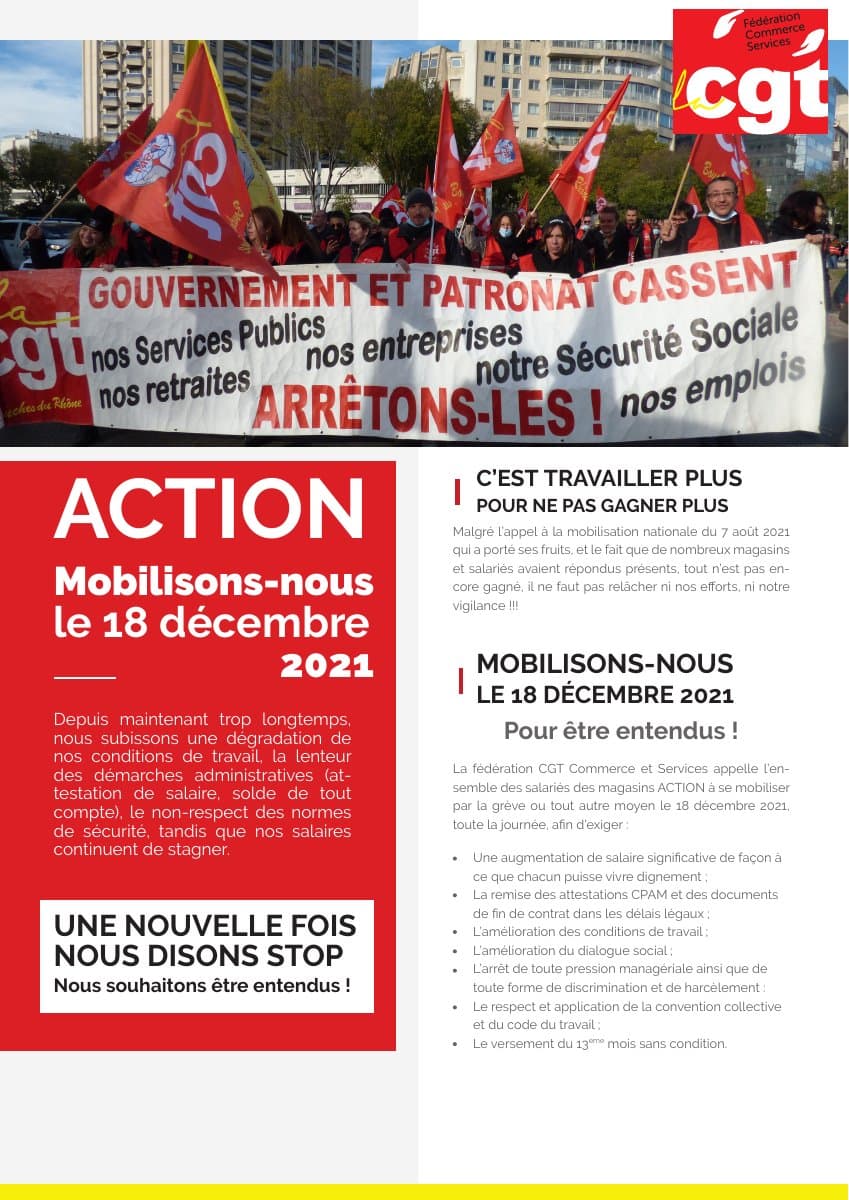 18 décembre 2021 : Mobilisons-nous chez ACTION !