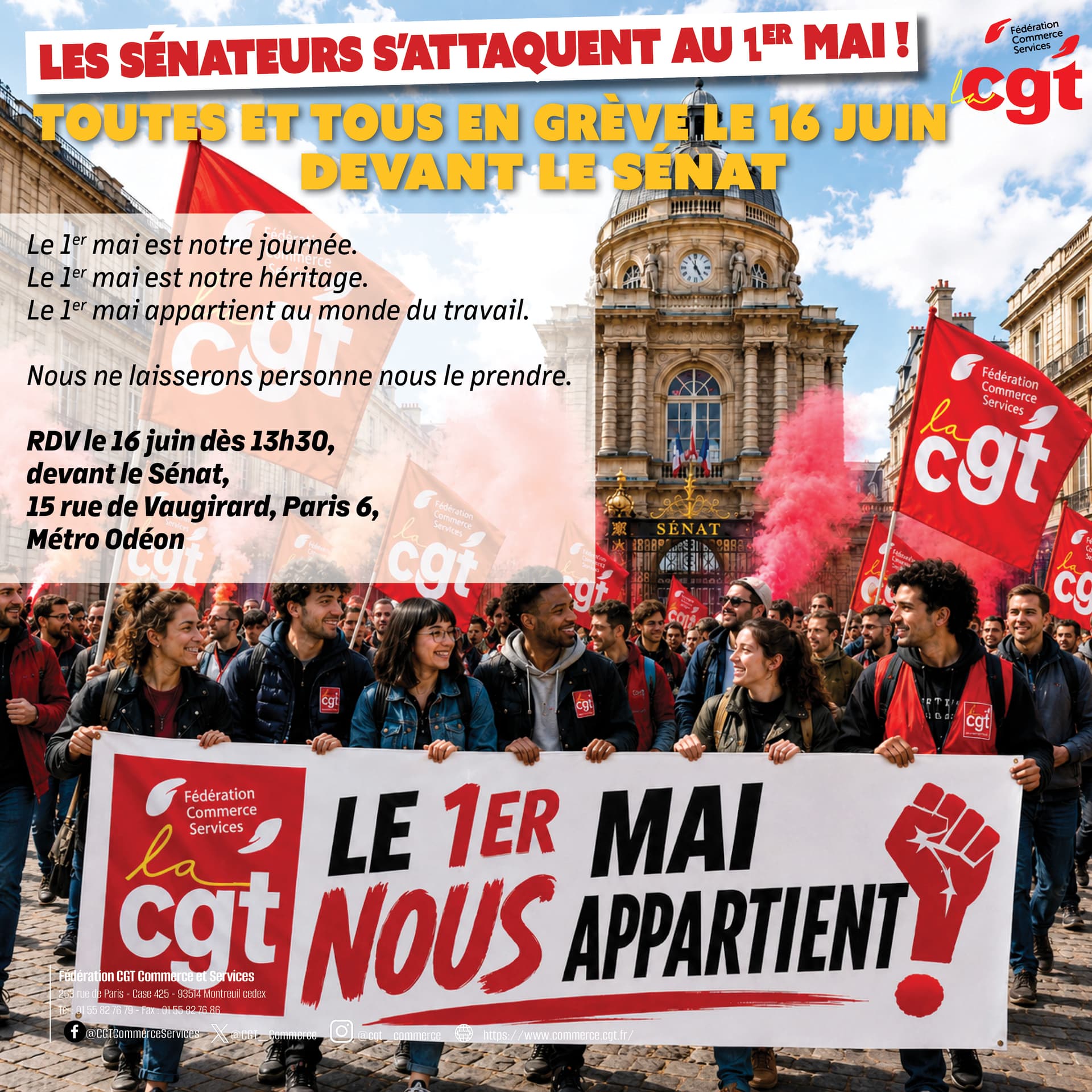 Toutes et tous en grève devant le Sénat le 16 juin 2026
