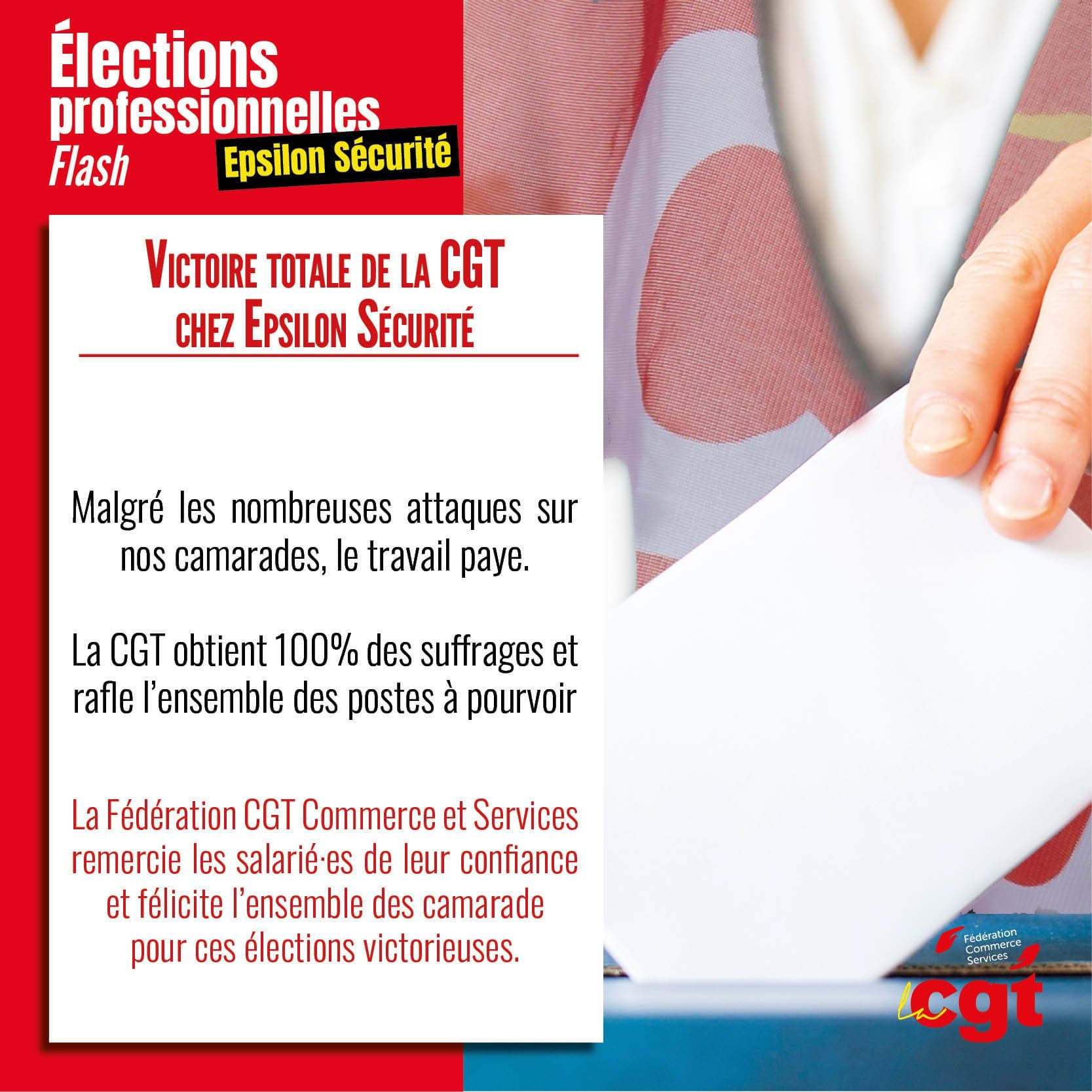 Victoire totale de la CGT aux élections d'Epsilon Sécurité